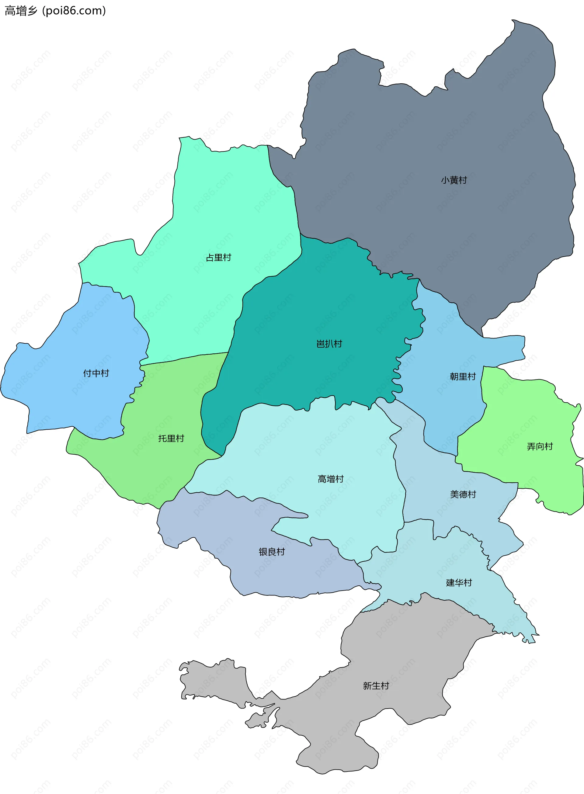 高增乡边界地图(五级行政区划)