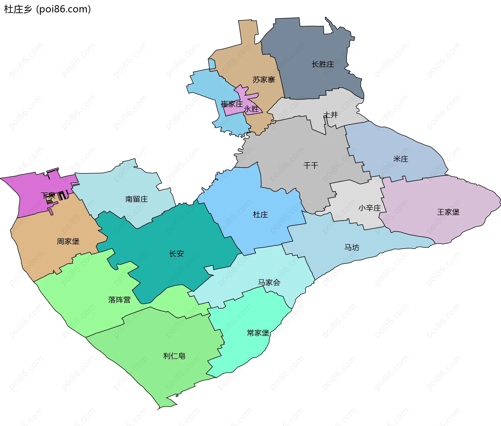杜庄乡边界地图(五级行政区划)