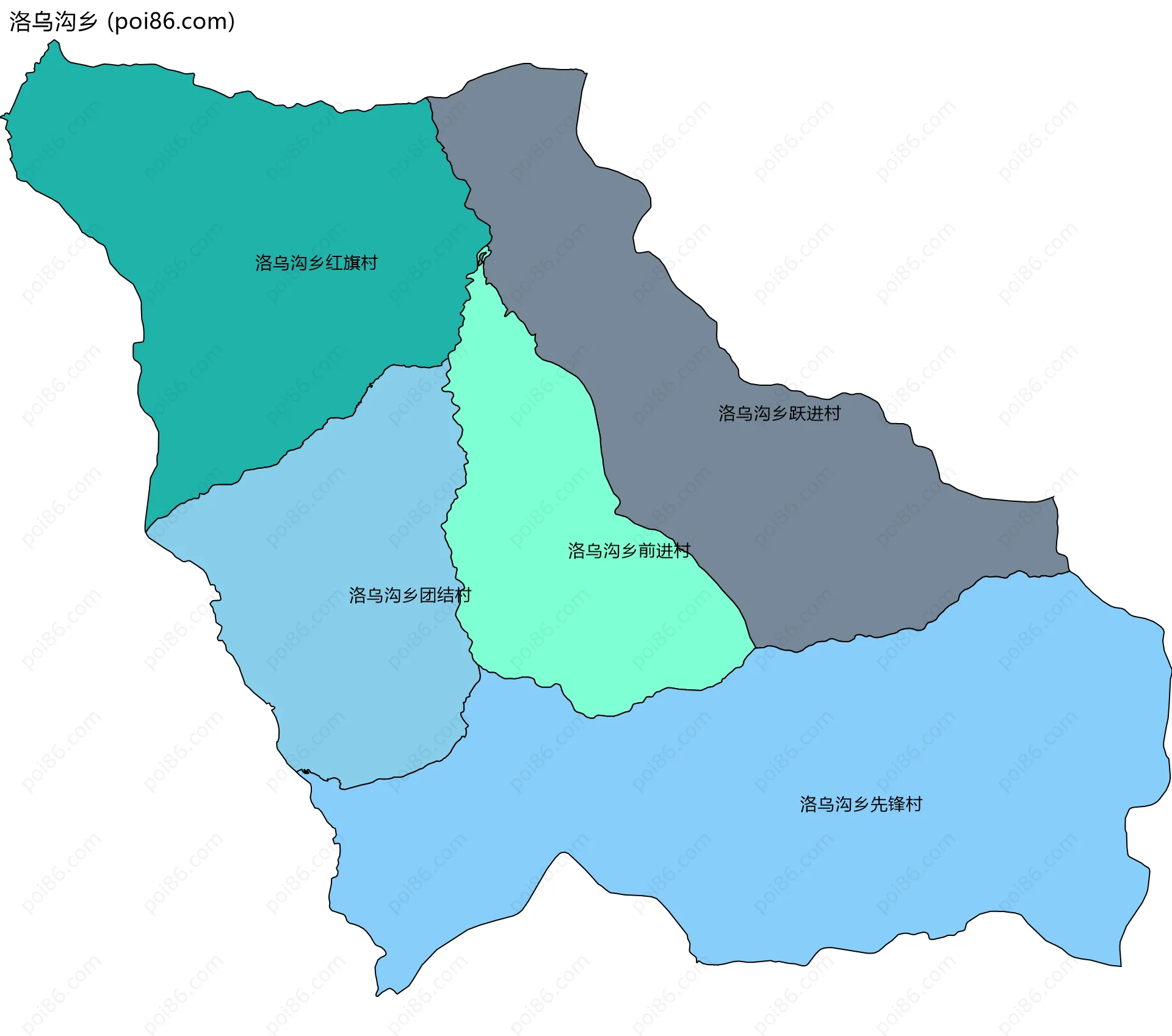 洛乌沟乡边界地图(五级行政区划)