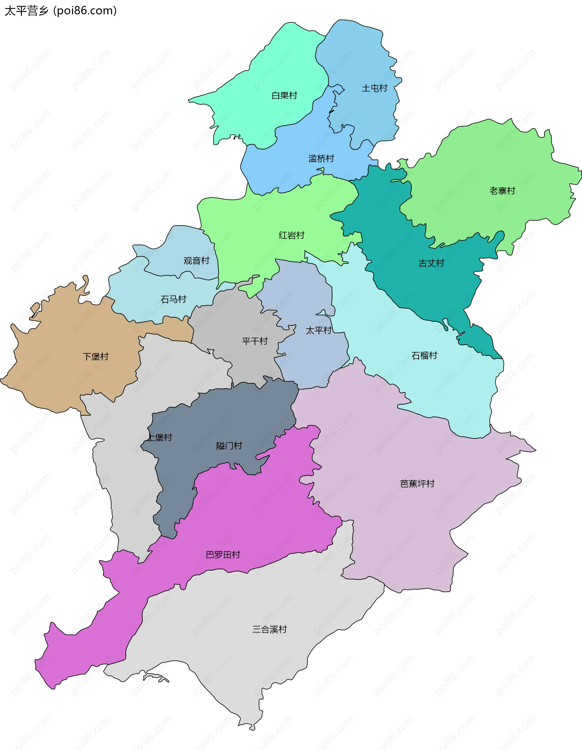 太平营乡边界地图(五级行政区划)