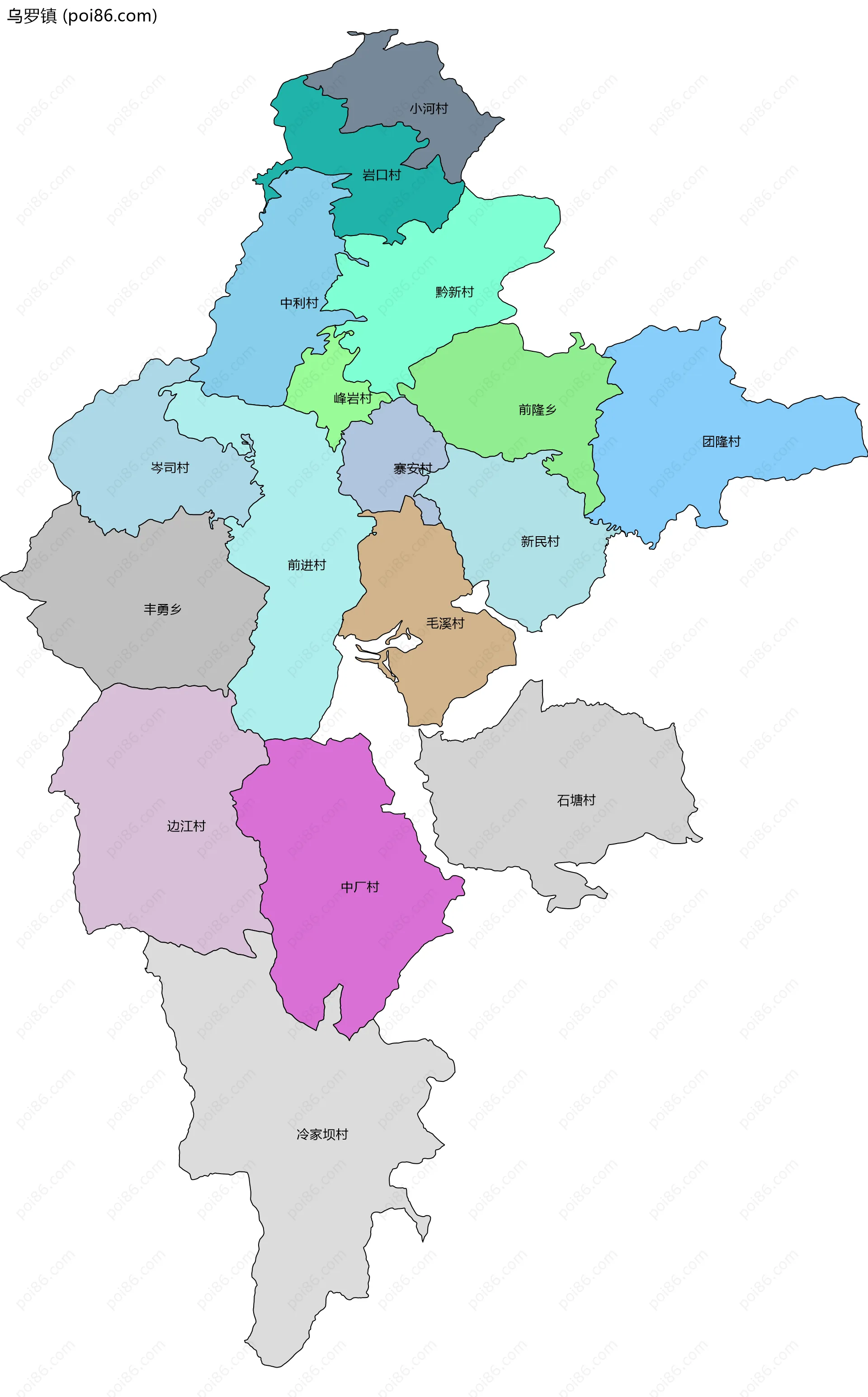 乌罗镇边界地图(五级行政区划)