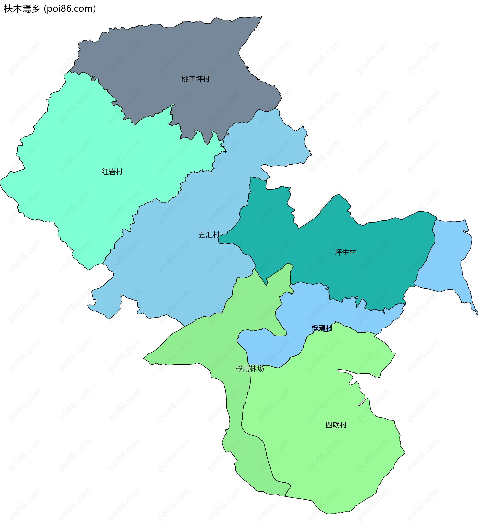 枎木焉乡边界地图(五级行政区划)