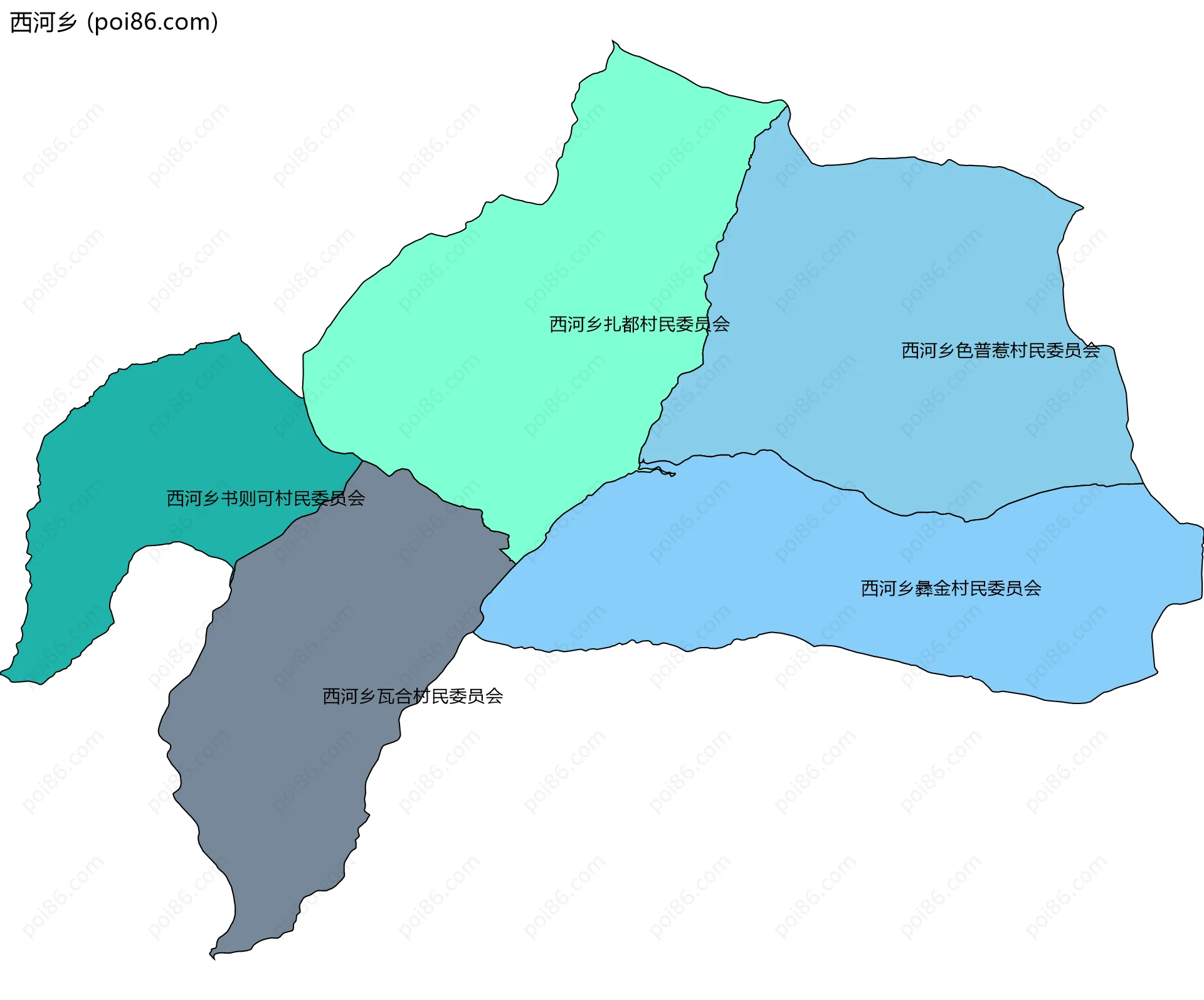 西河乡边界地图(五级行政区划)