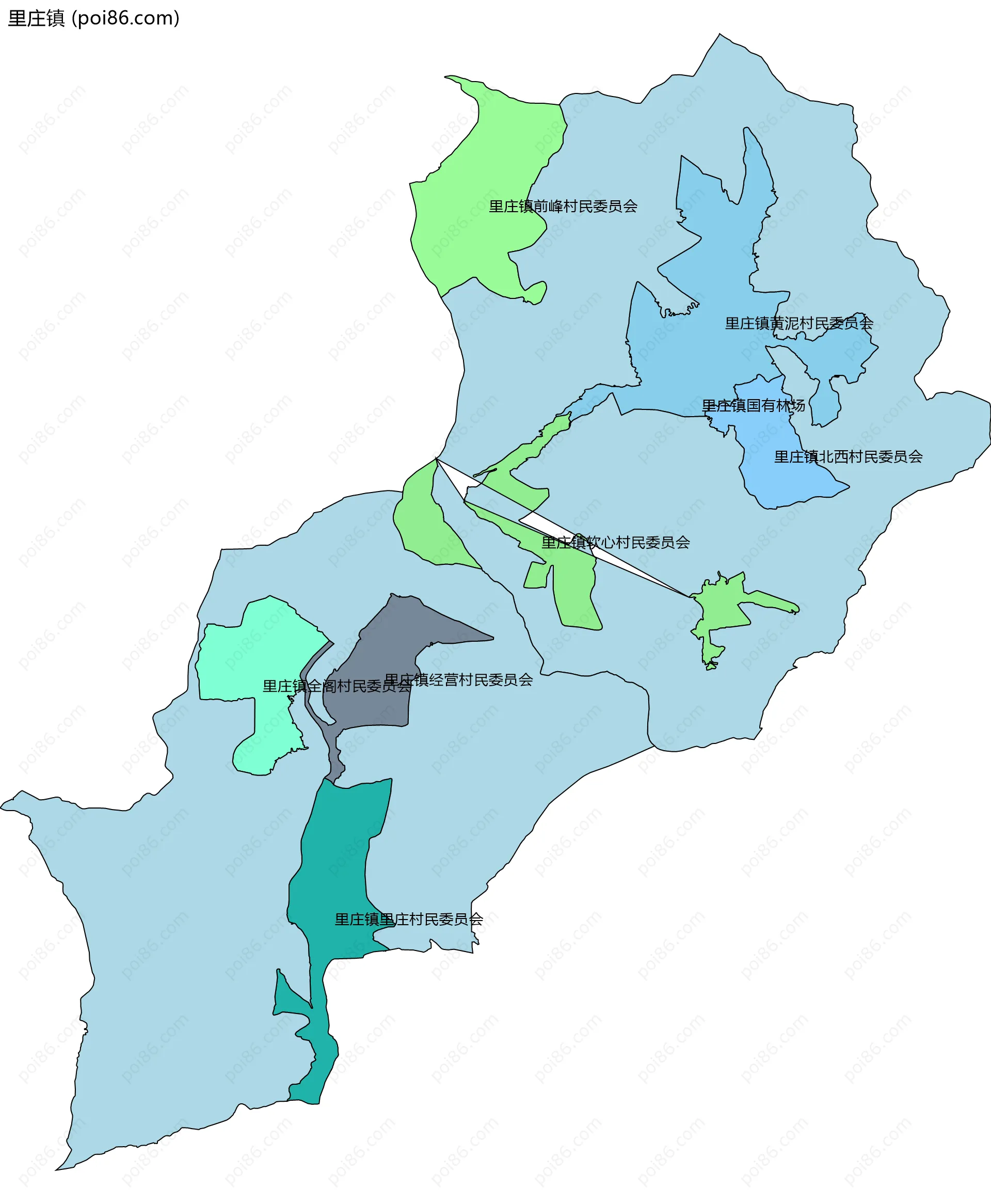 里庄镇边界地图(五级行政区划)