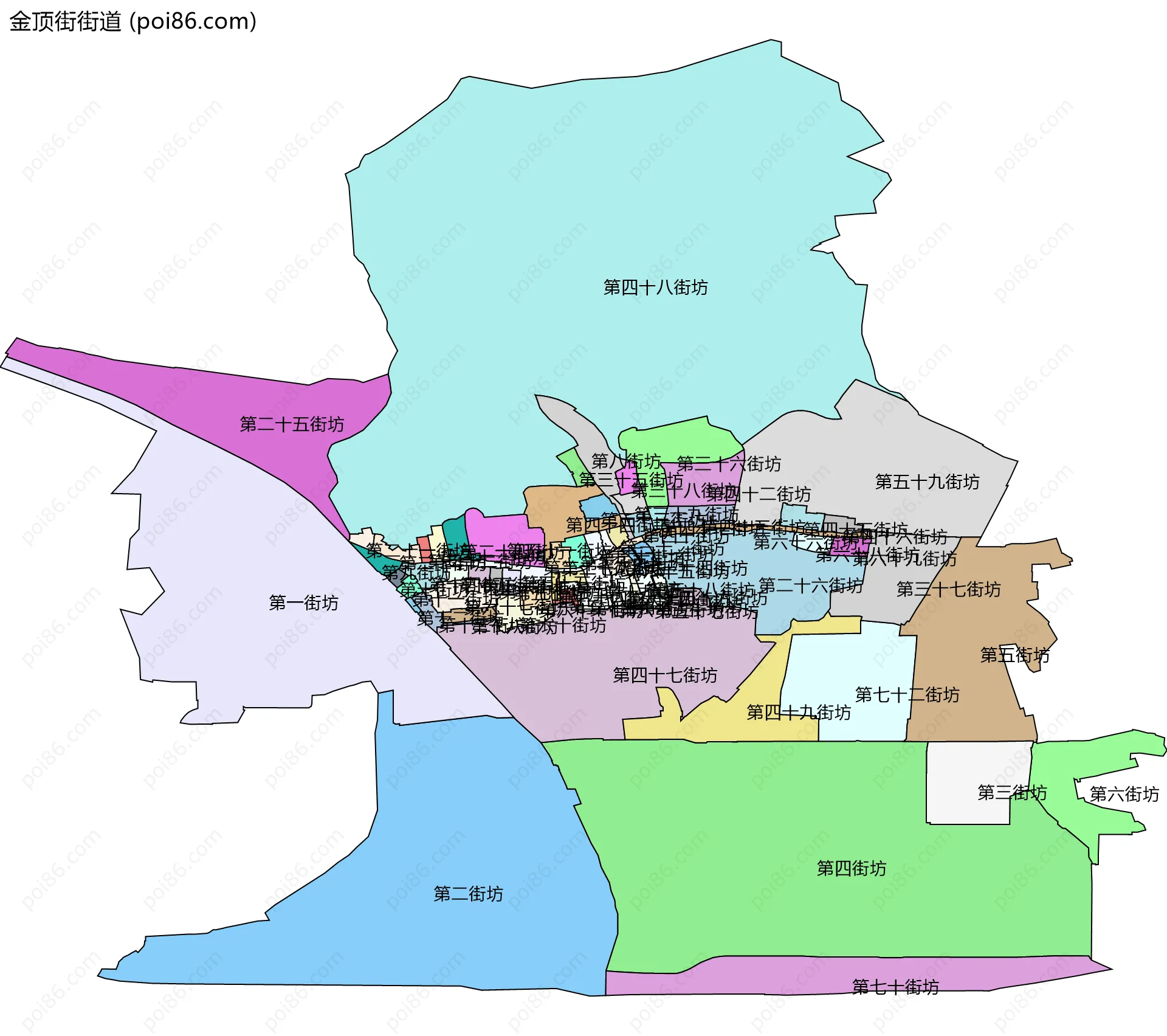 金顶街街道边界地图(五级行政区划)