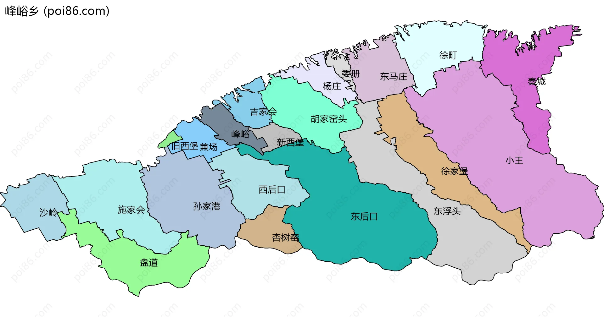 峰峪乡边界地图(五级行政区划)