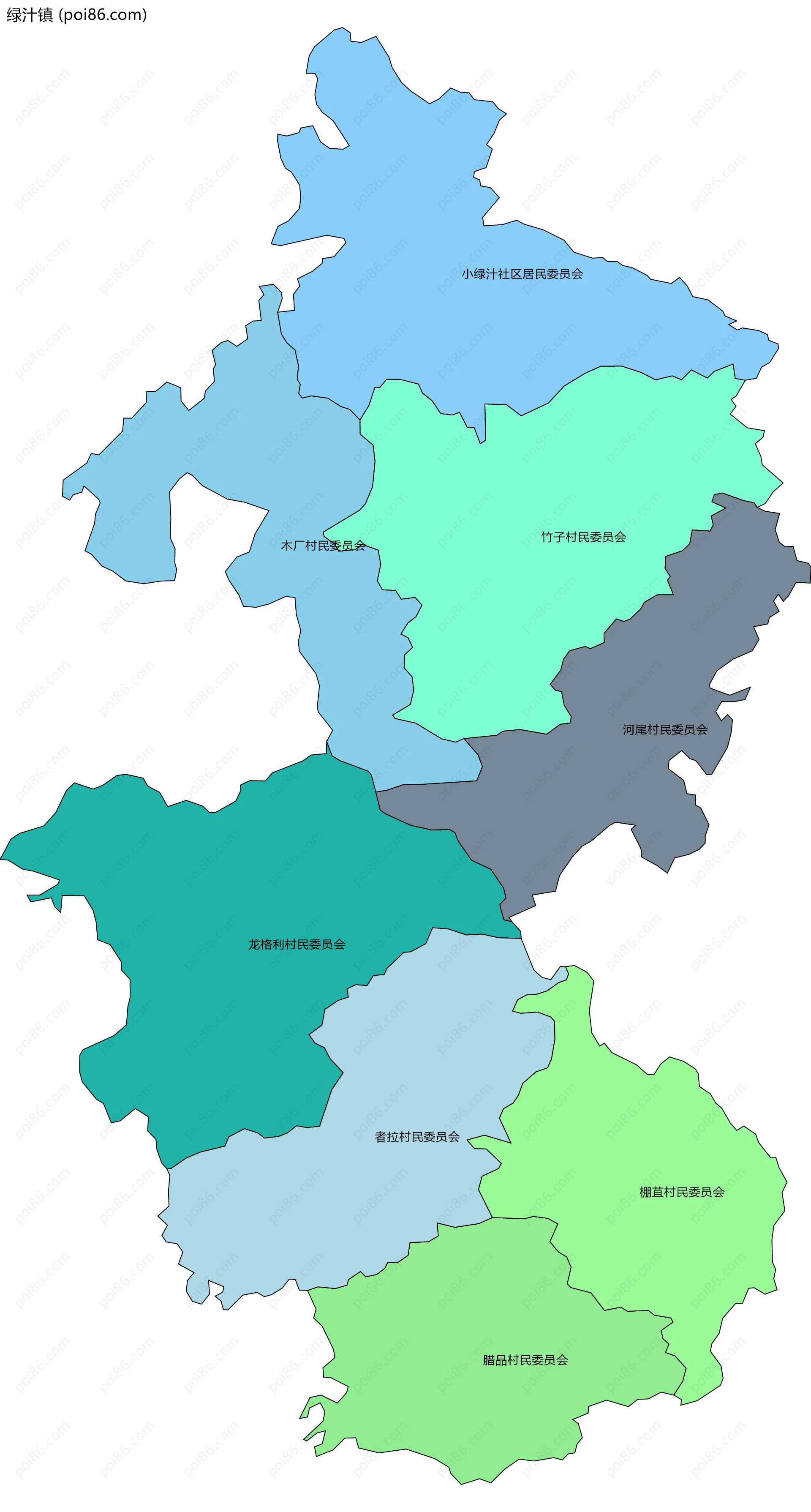绿汁镇边界地图(五级行政区划)