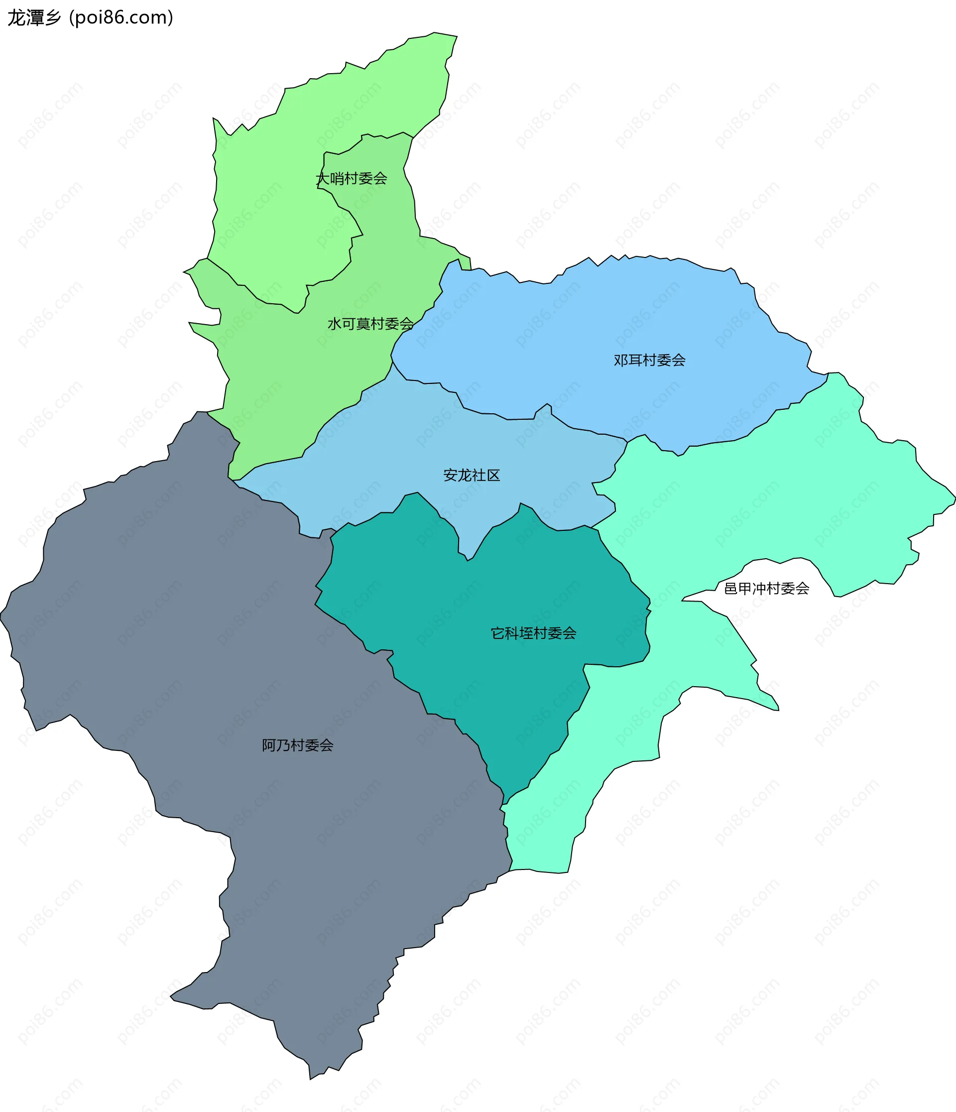 龙潭乡边界地图(五级行政区划)