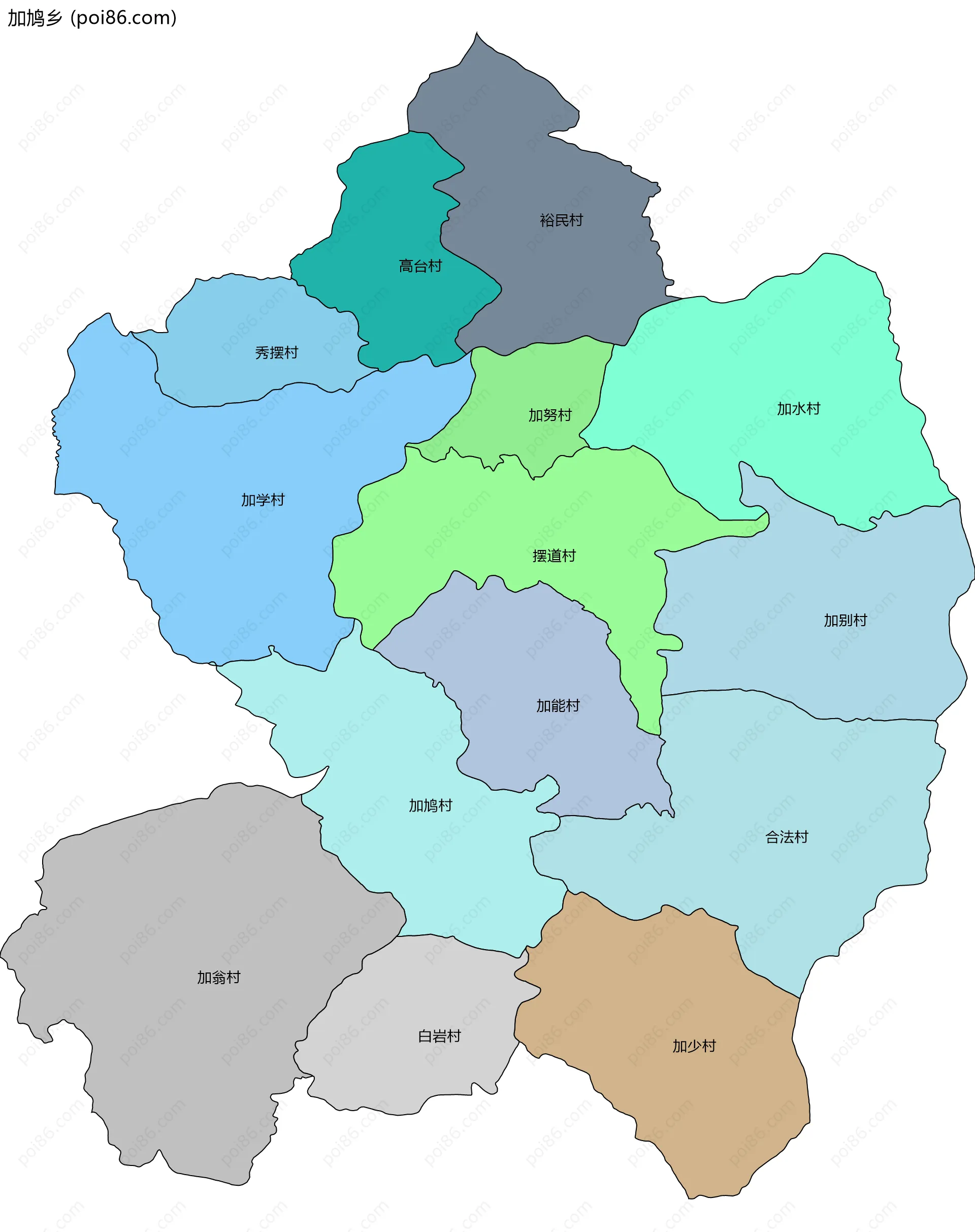 加鸠乡边界地图(五级行政区划)