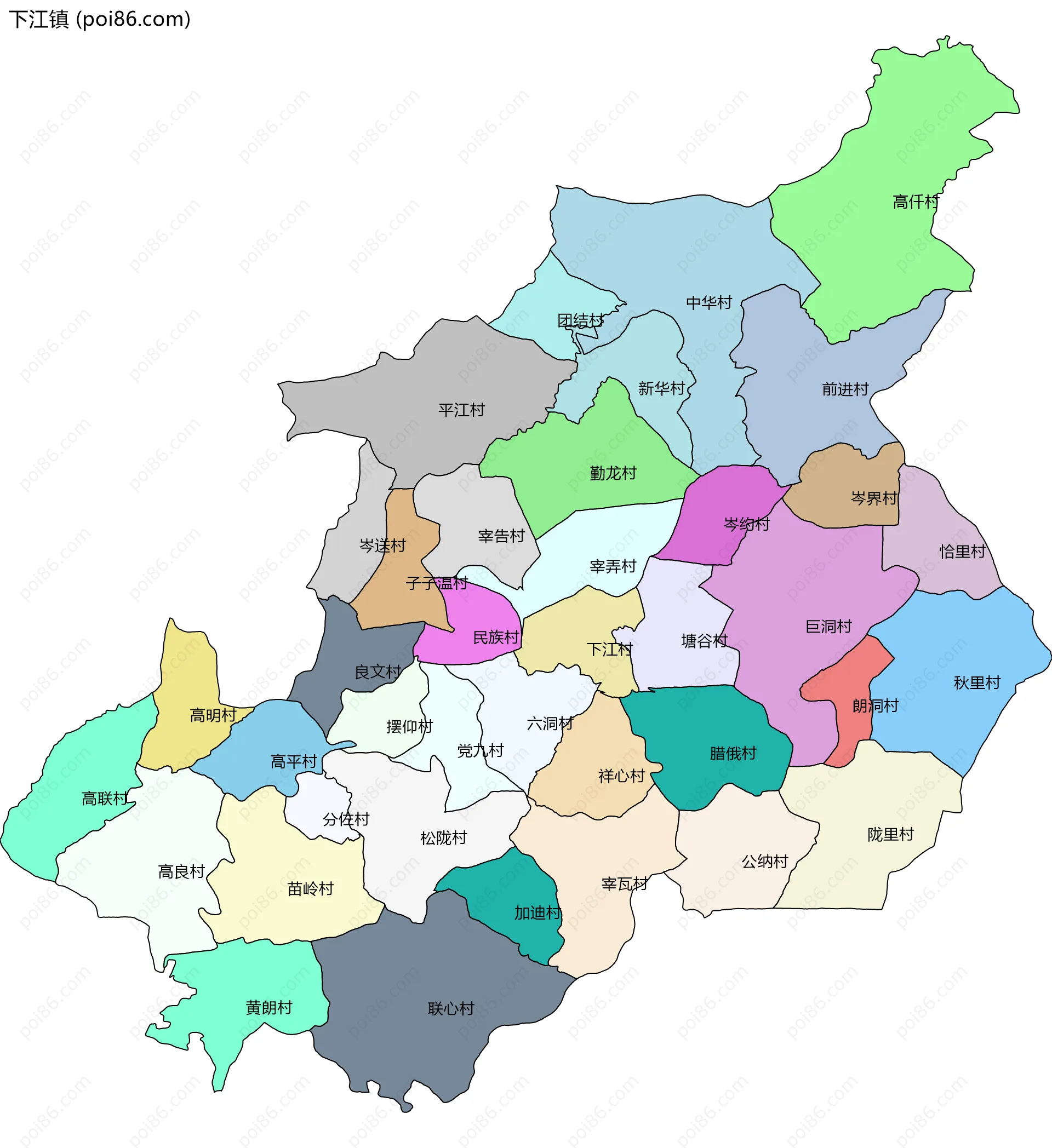 下江镇边界地图(五级行政区划)