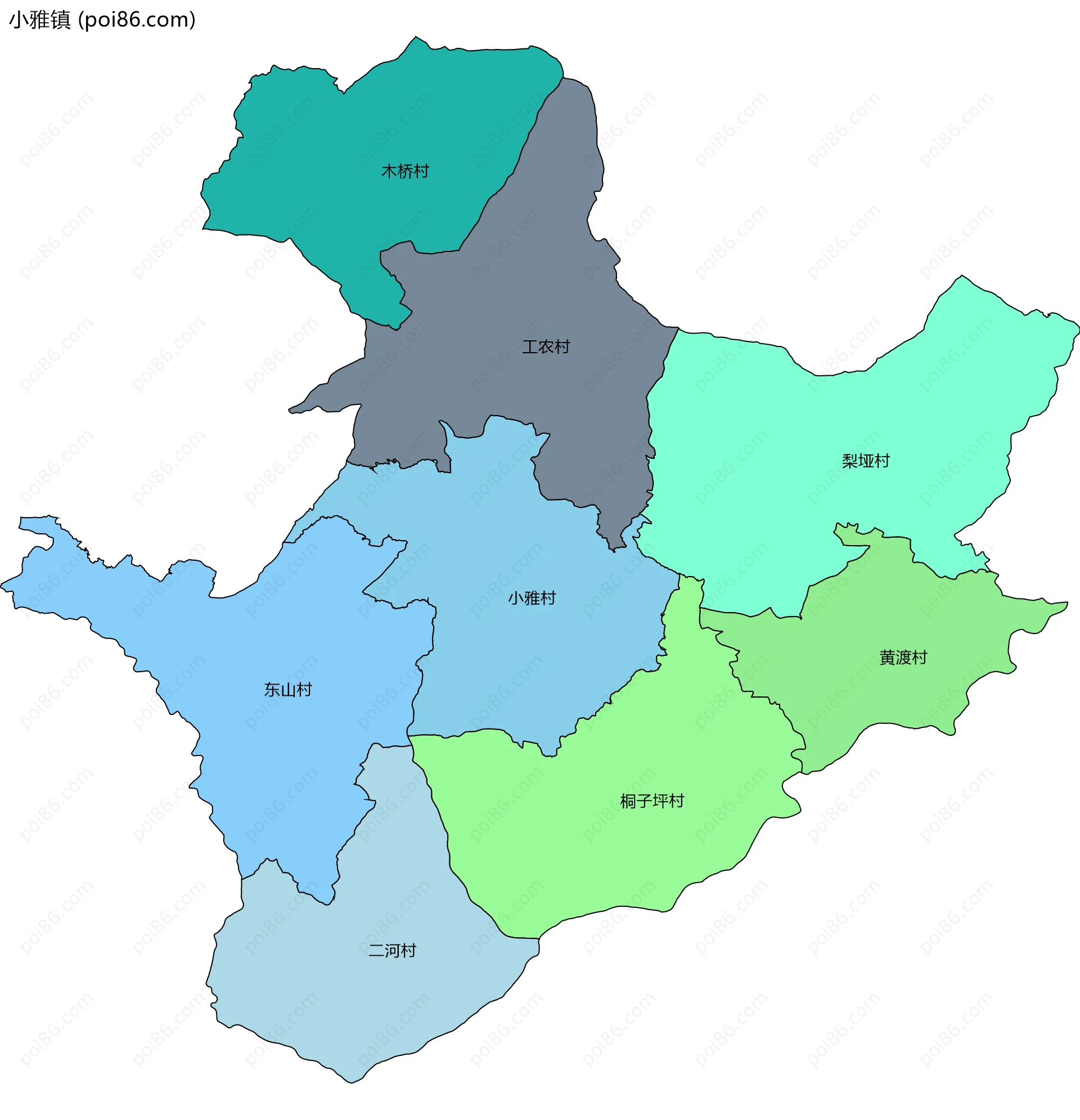 小雅镇边界地图(五级行政区划)