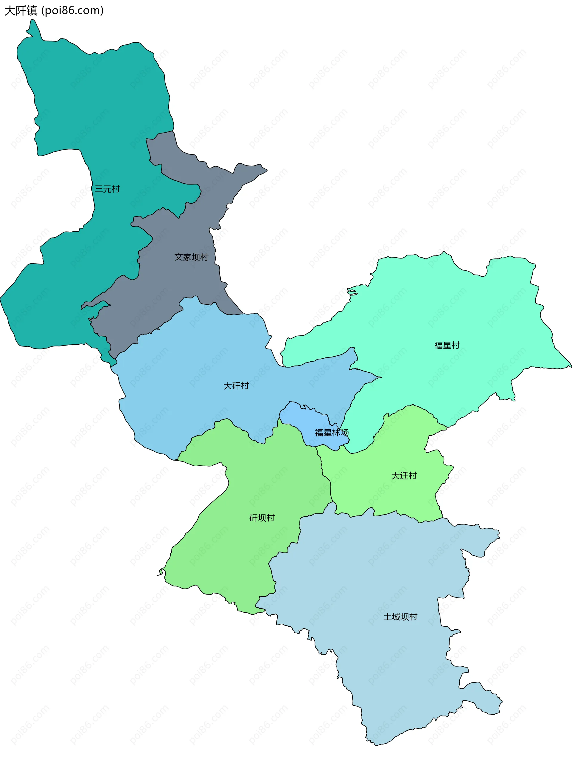 大阡镇边界地图(五级行政区划)