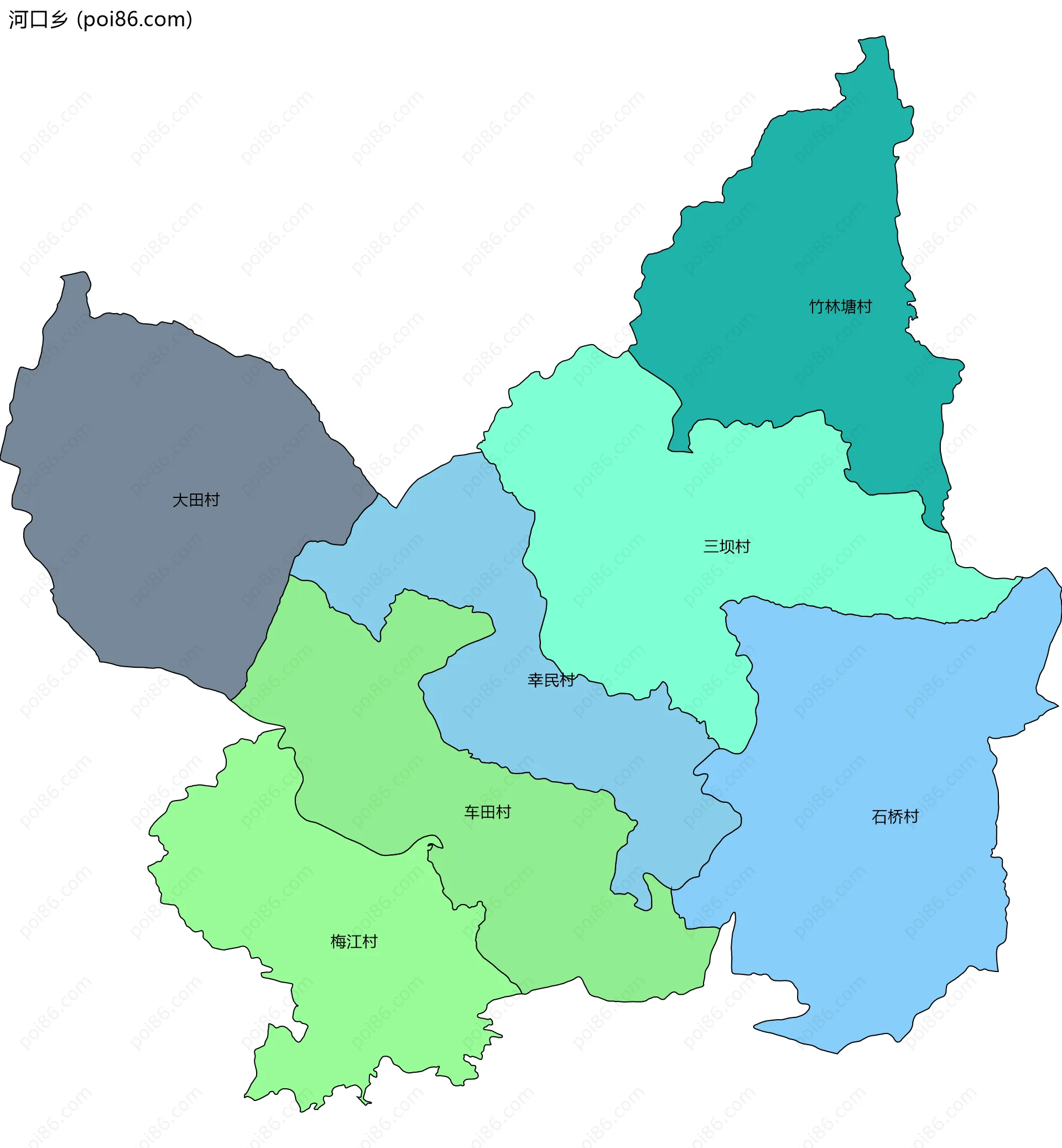 河口乡边界地图(五级行政区划)