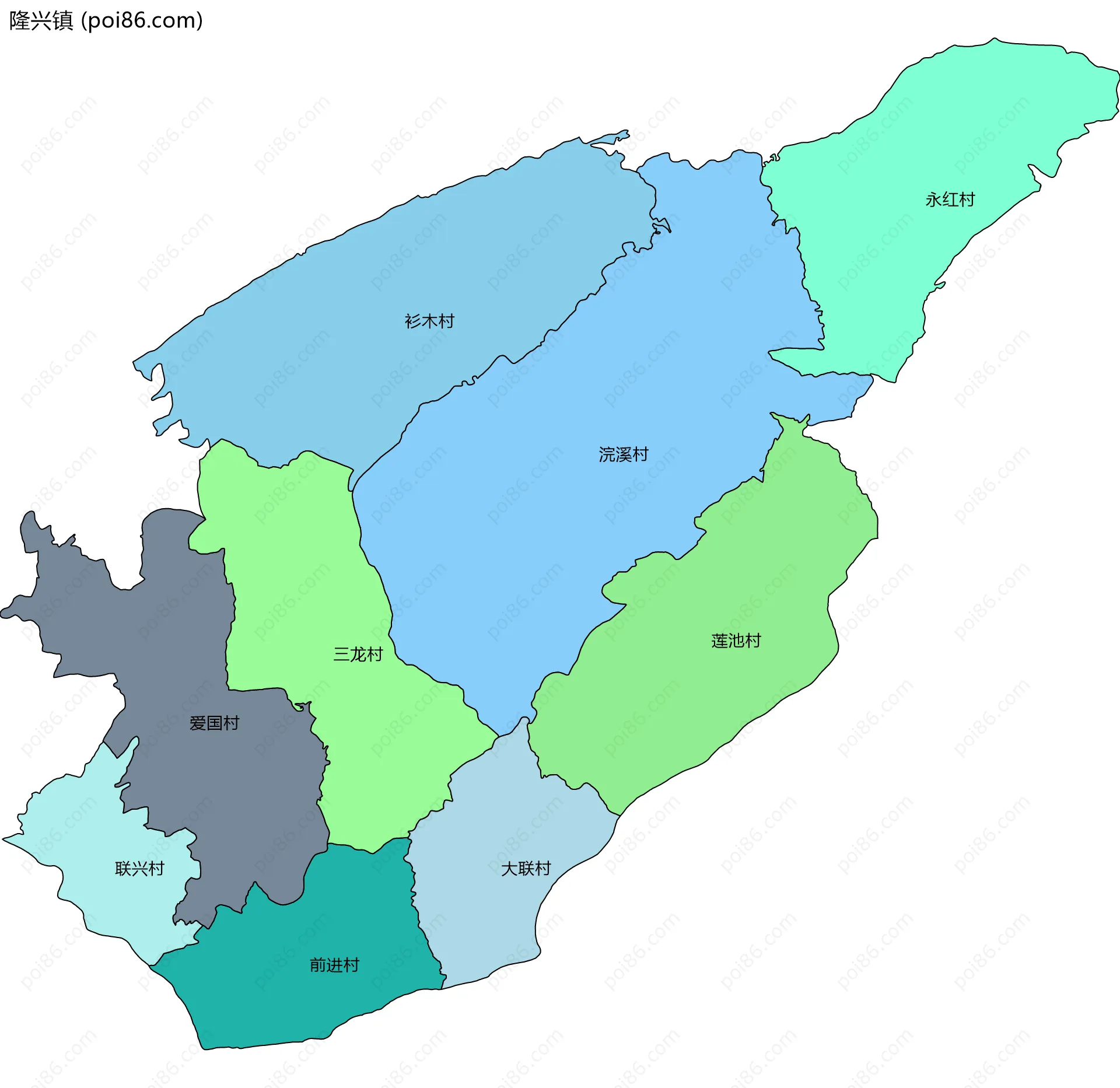 隆兴镇边界地图(五级行政区划)