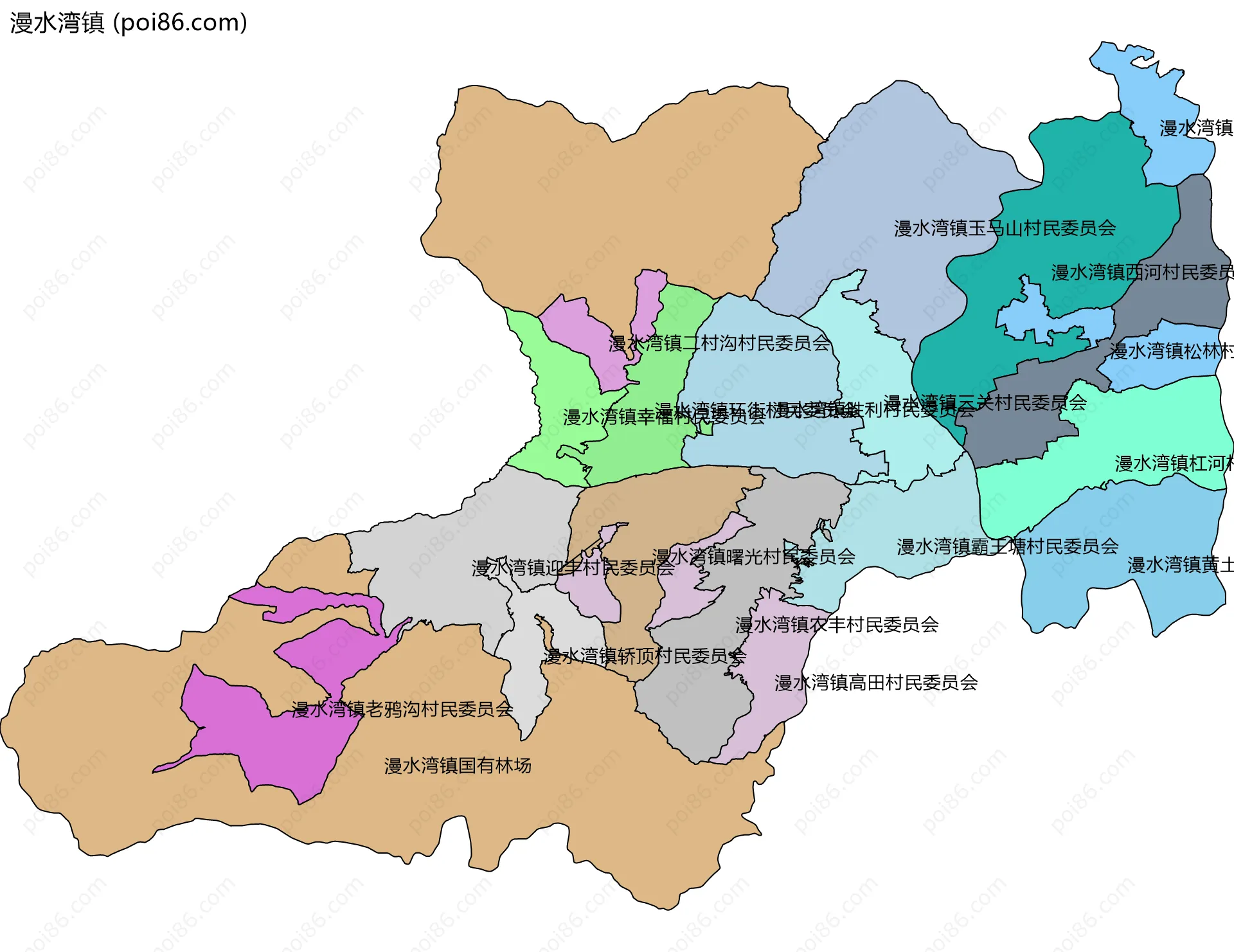 漫水湾镇边界地图(五级行政区划)
