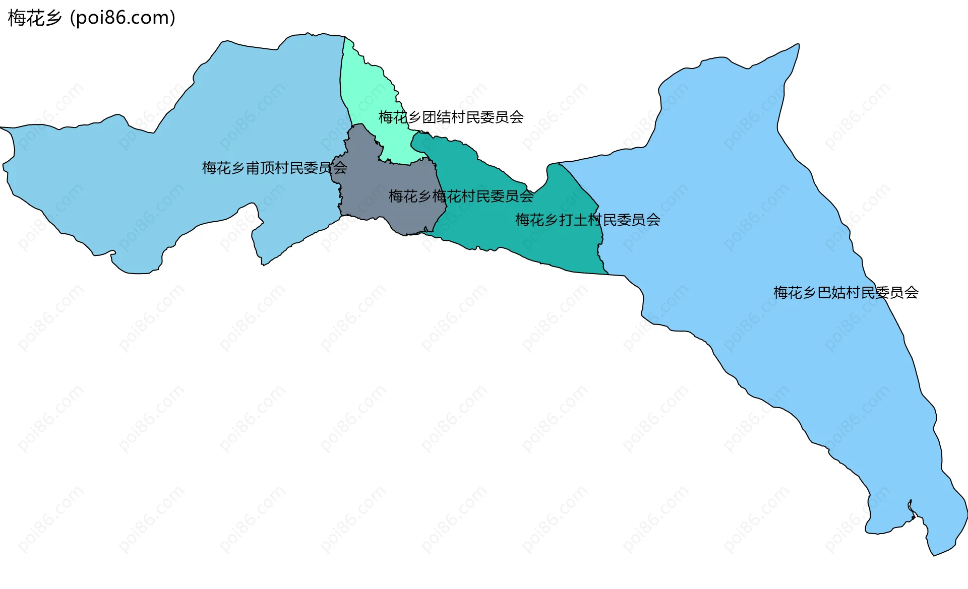 梅花乡边界地图(五级行政区划)
