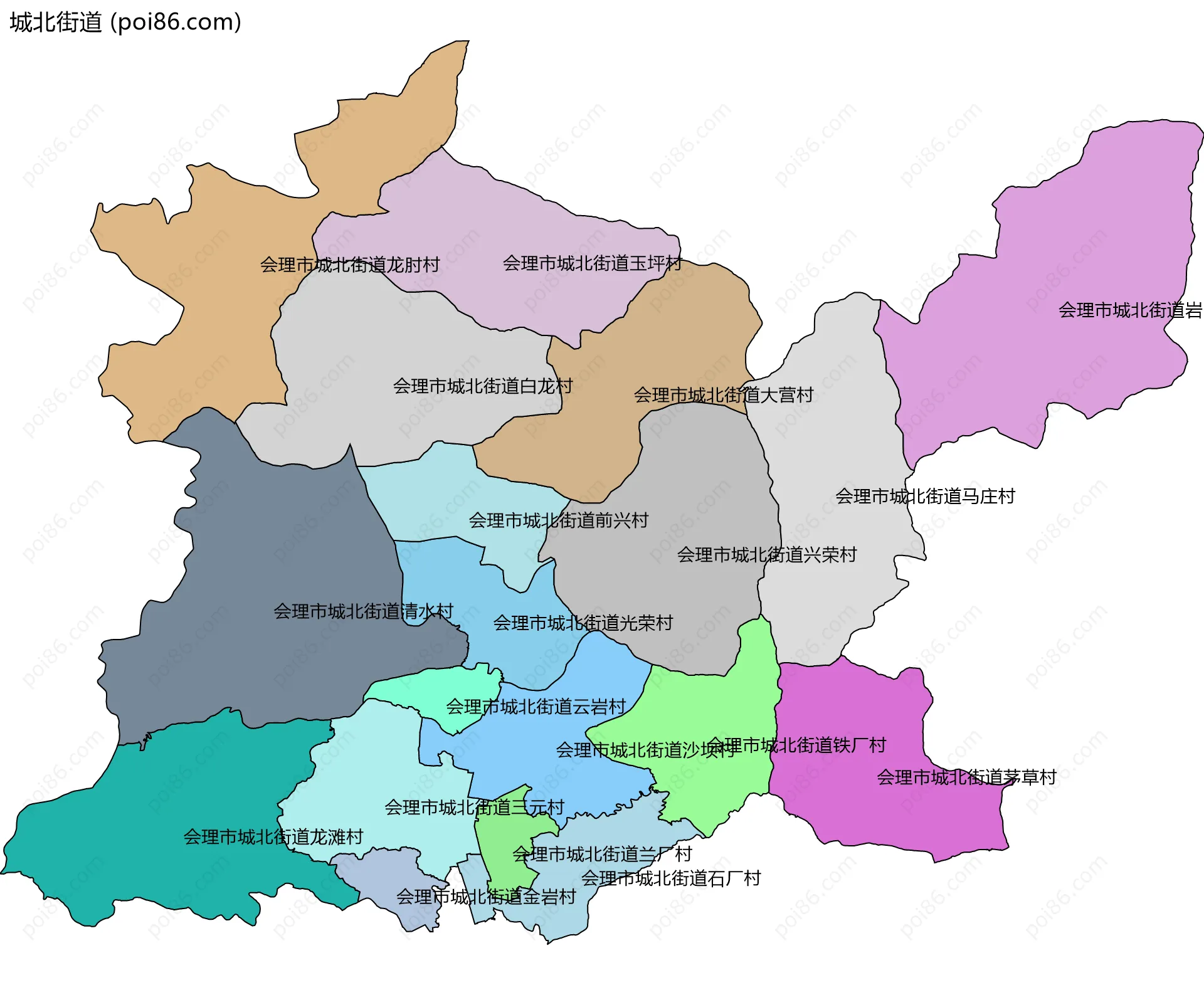 城北街道边界地图(五级行政区划)