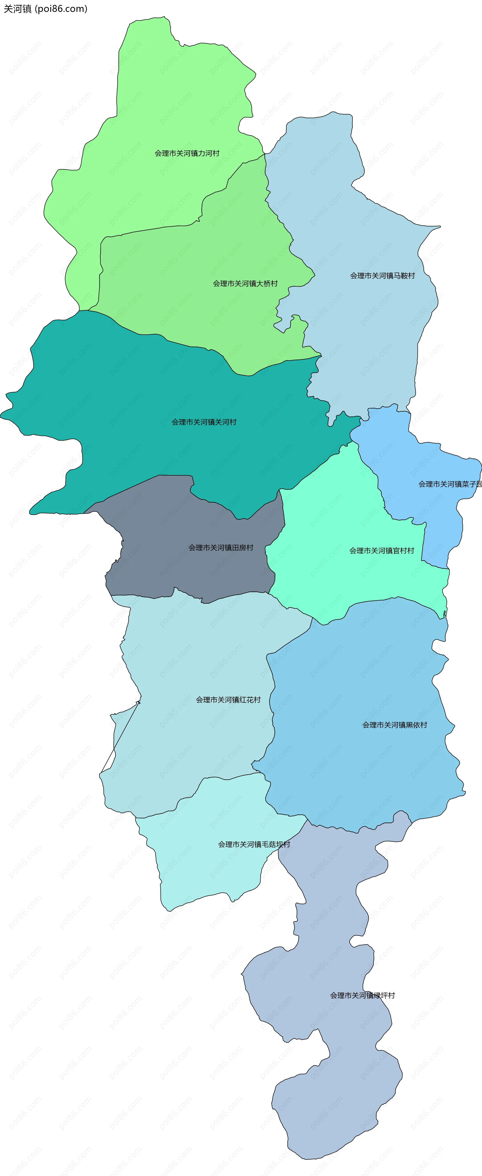 关河镇边界地图(五级行政区划)