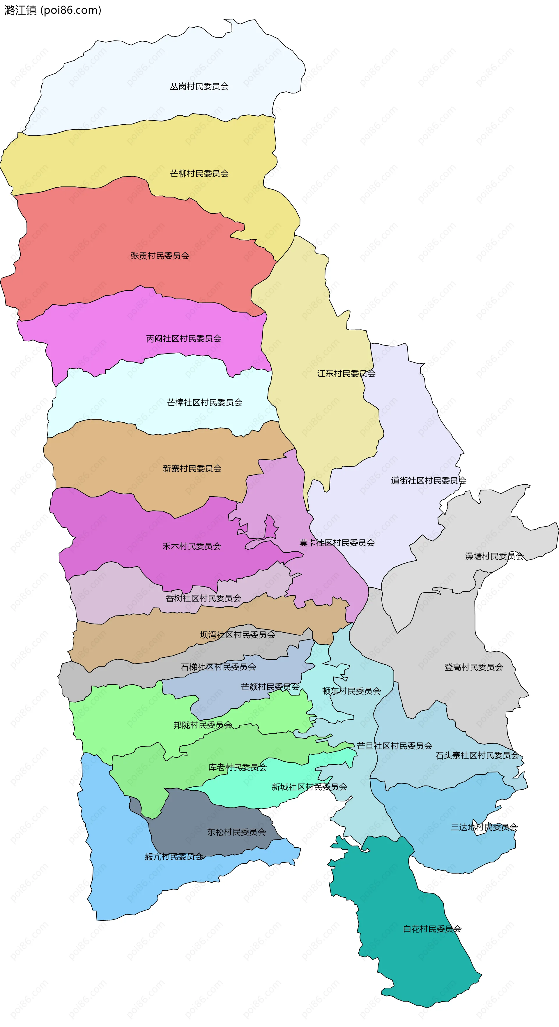 潞江镇边界地图(五级行政区划)