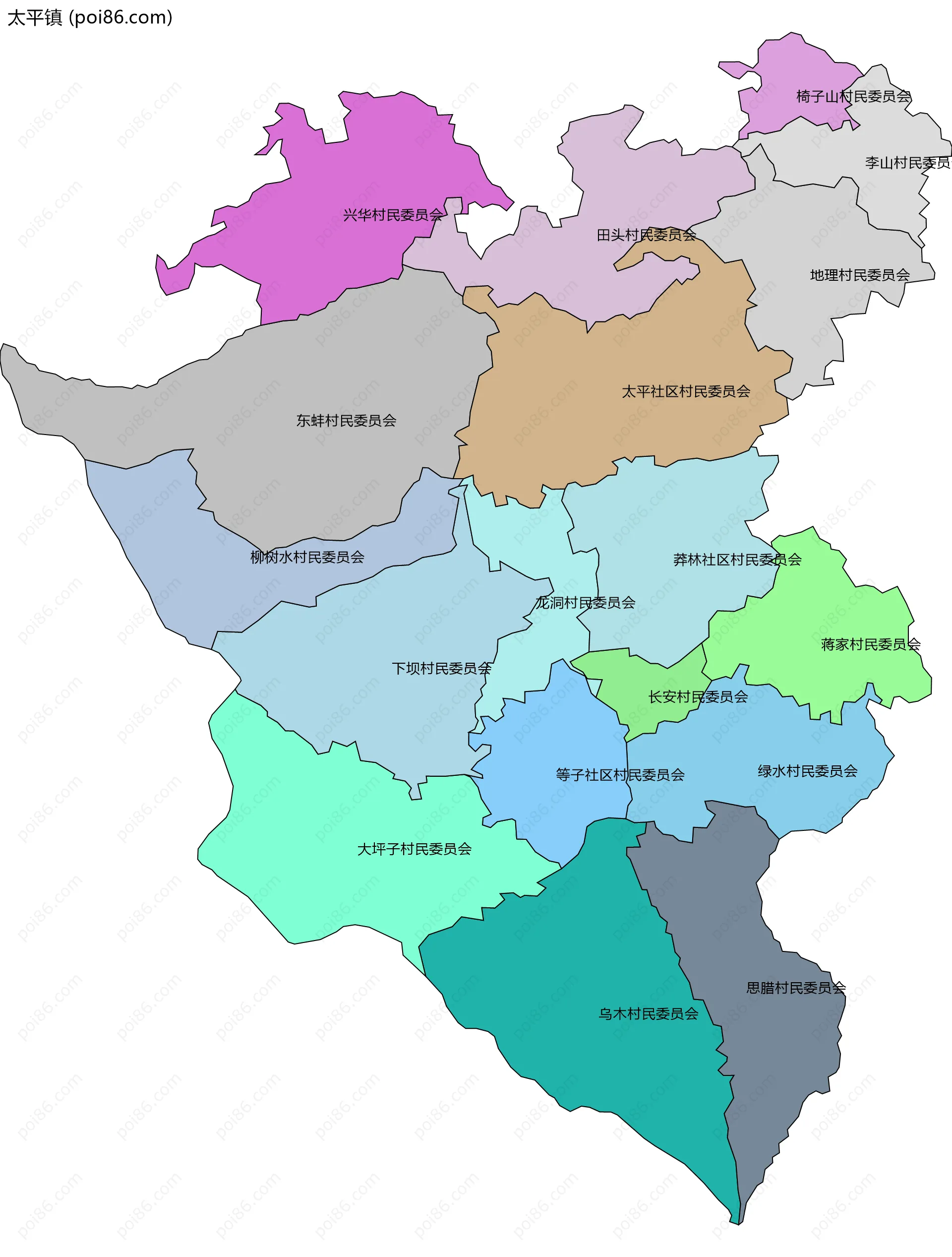 太平镇边界地图(五级行政区划)