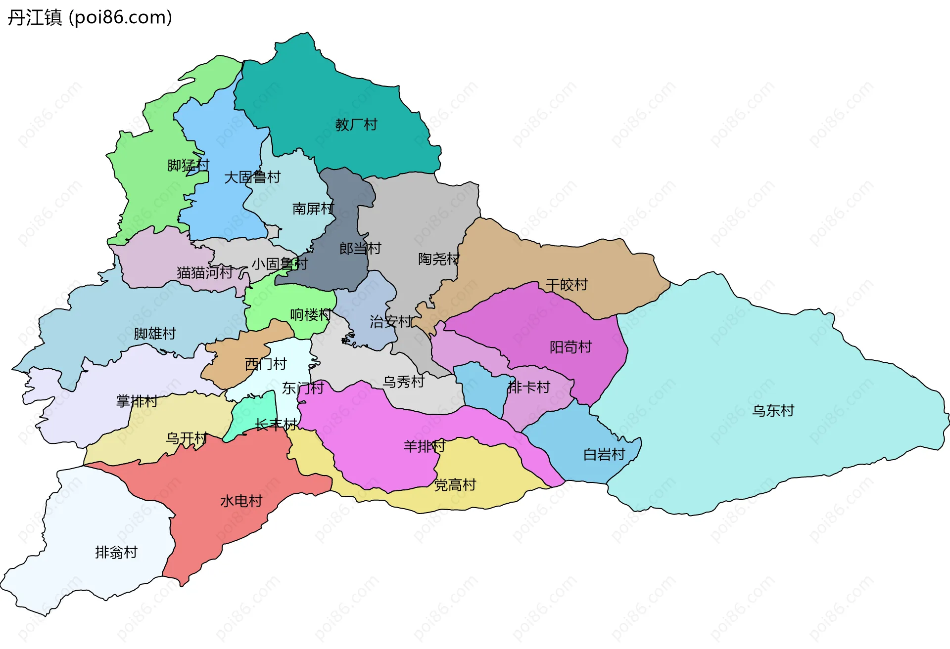 丹江镇边界地图(五级行政区划)