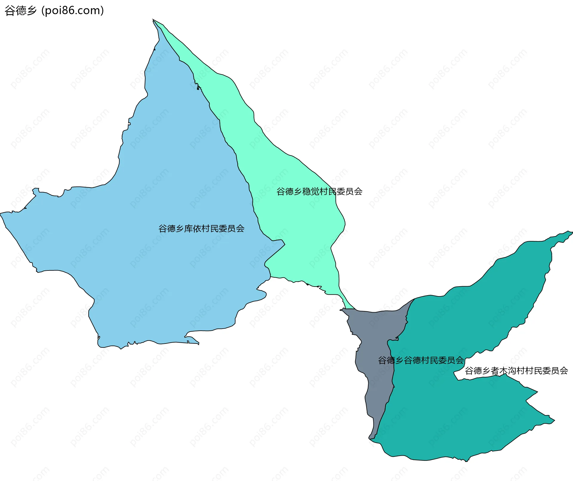 谷德乡边界地图(五级行政区划)