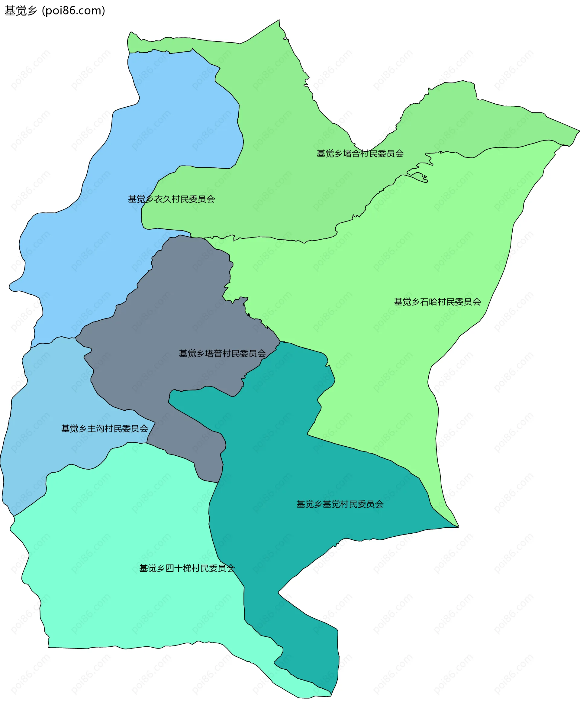 基觉乡边界地图(五级行政区划)