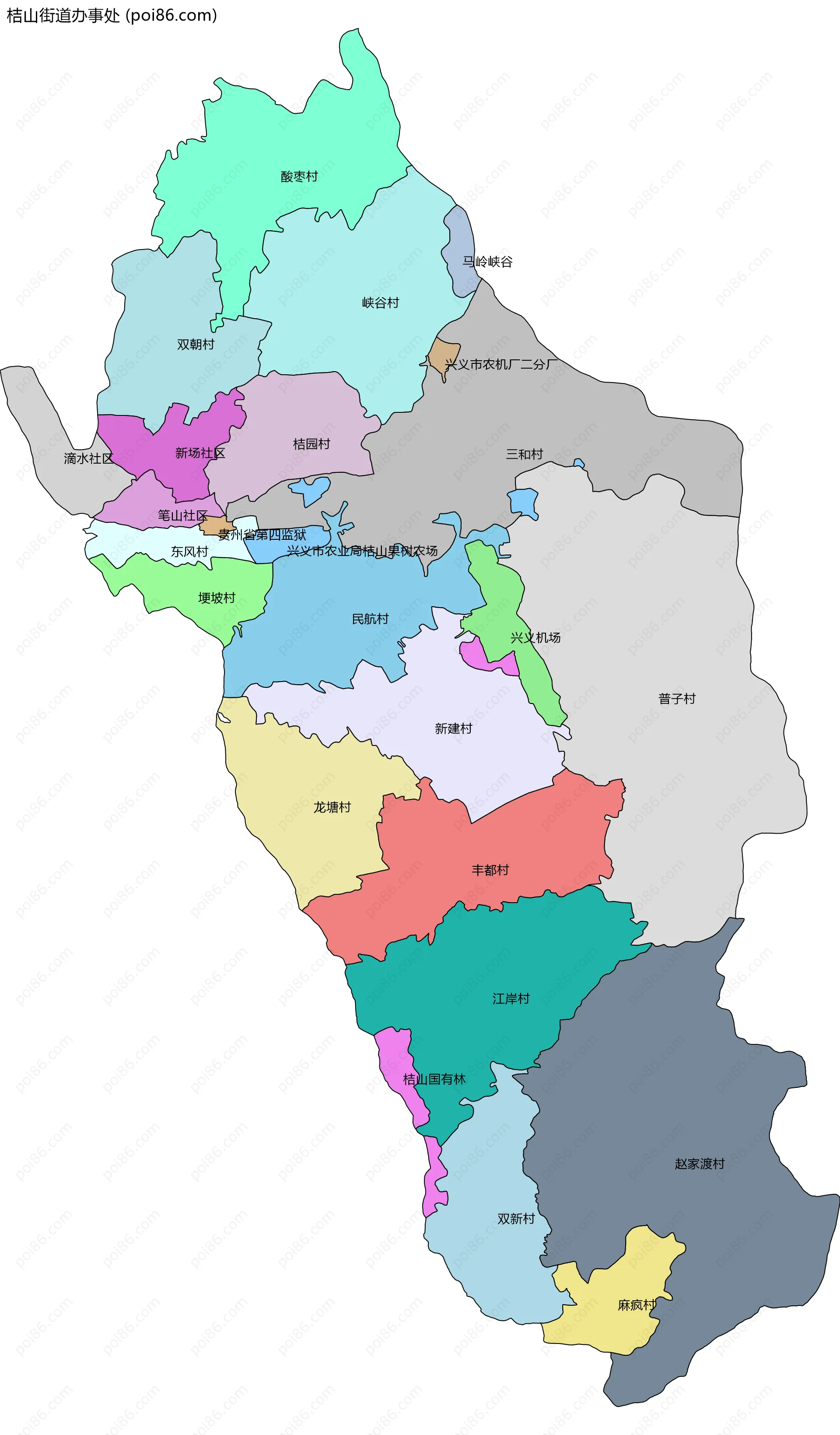 桔山街道办事处边界地图(五级行政区划)