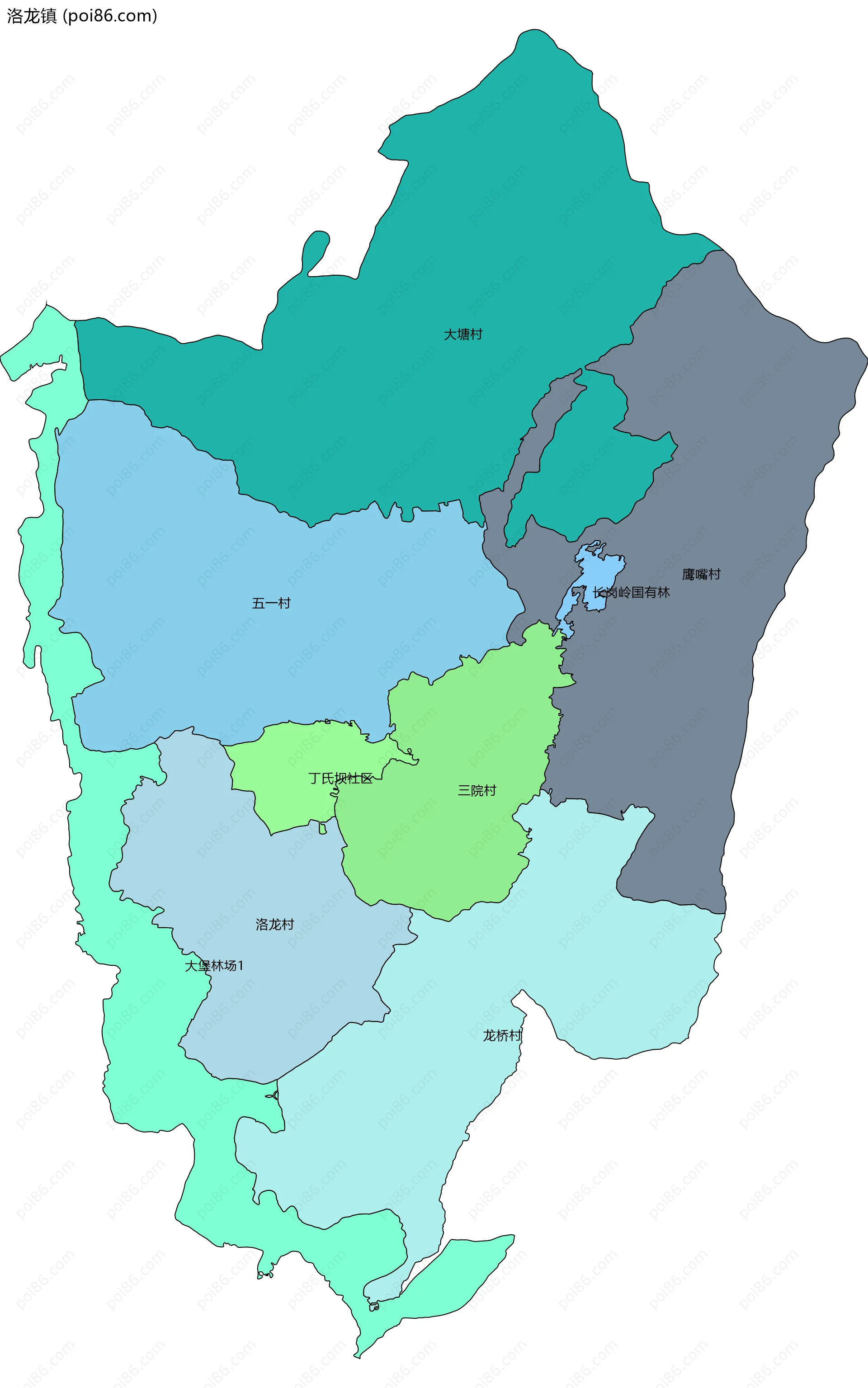 洛龙镇边界地图(五级行政区划)