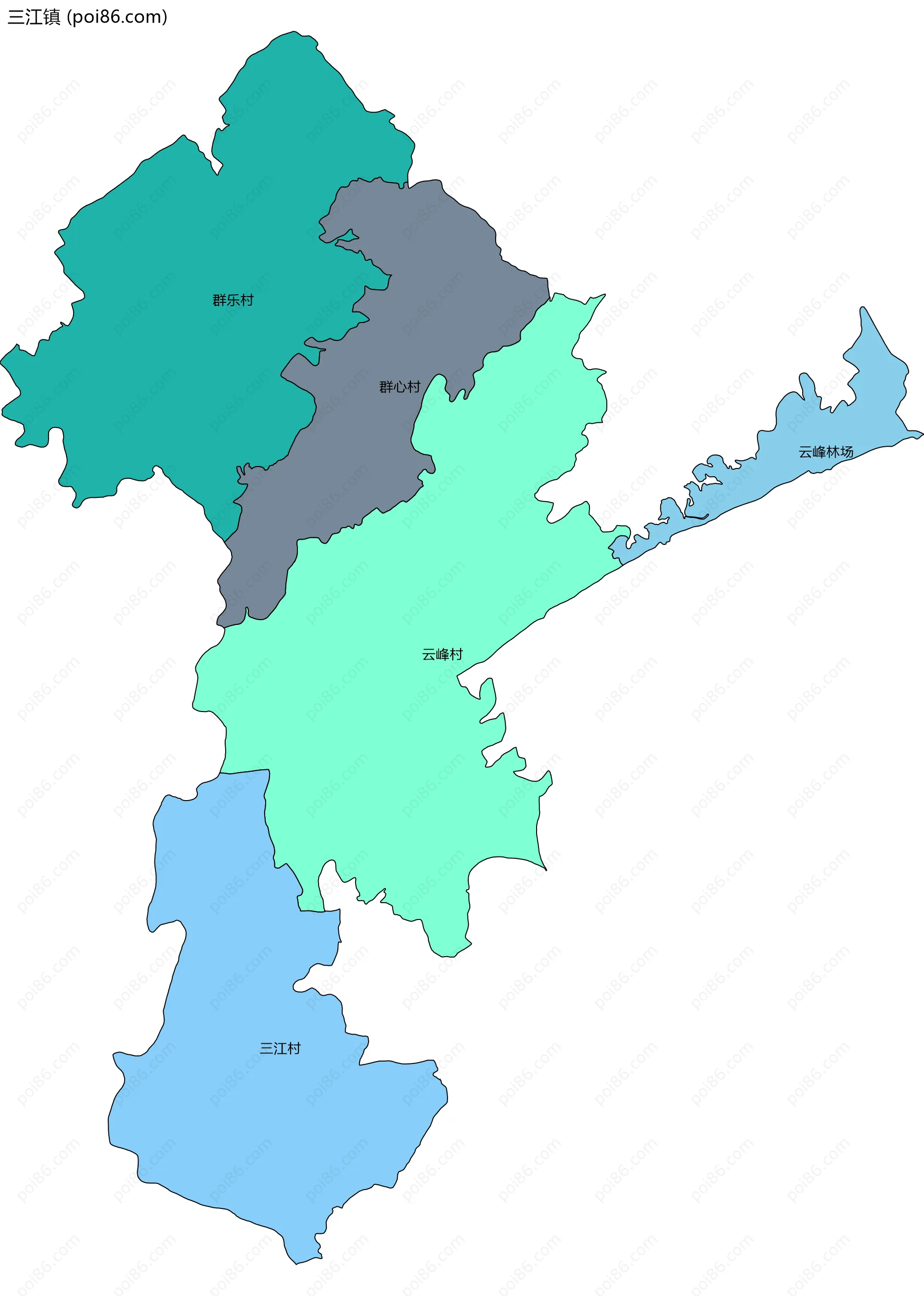 三江镇边界地图(五级行政区划)