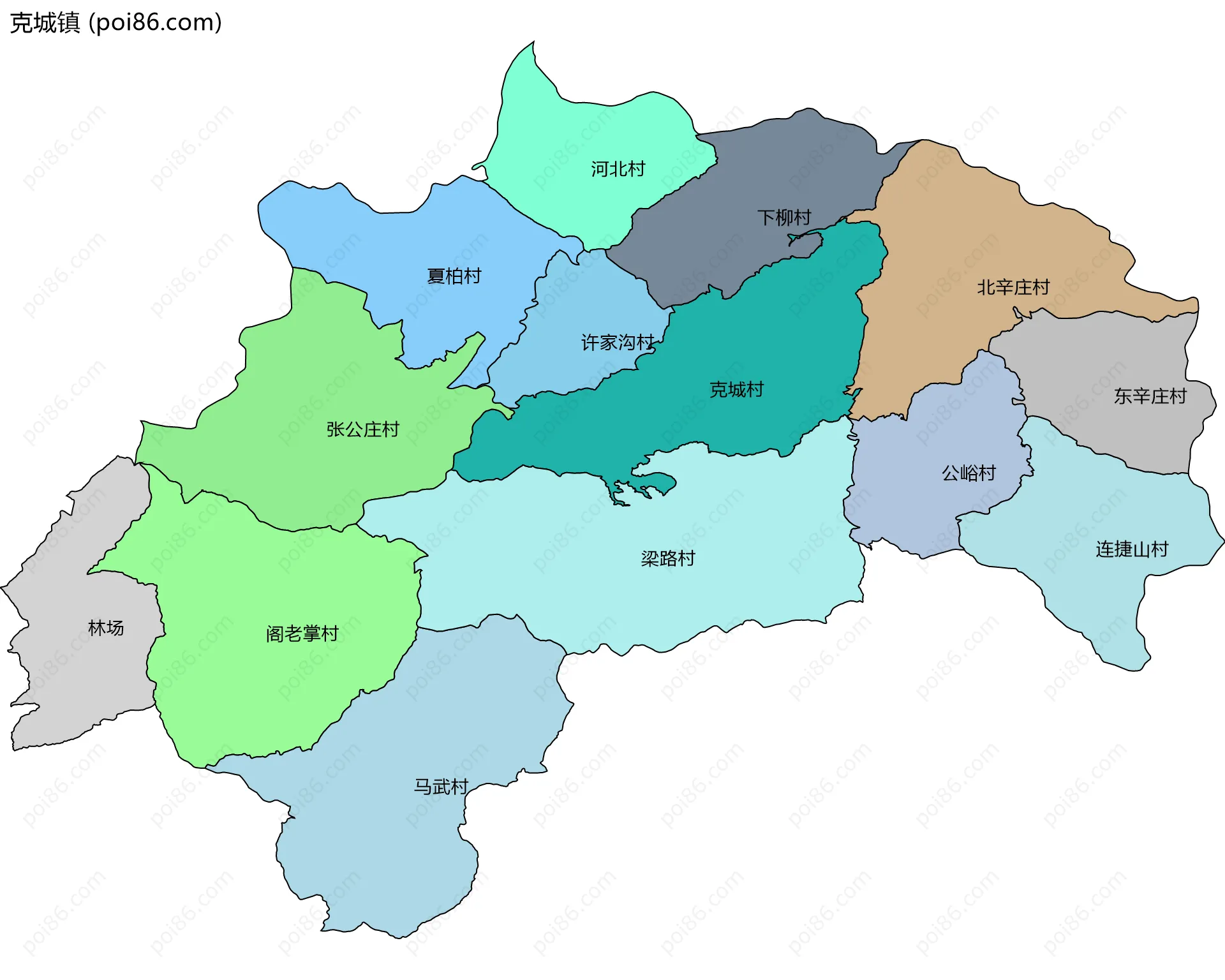 克城镇边界地图(五级行政区划)