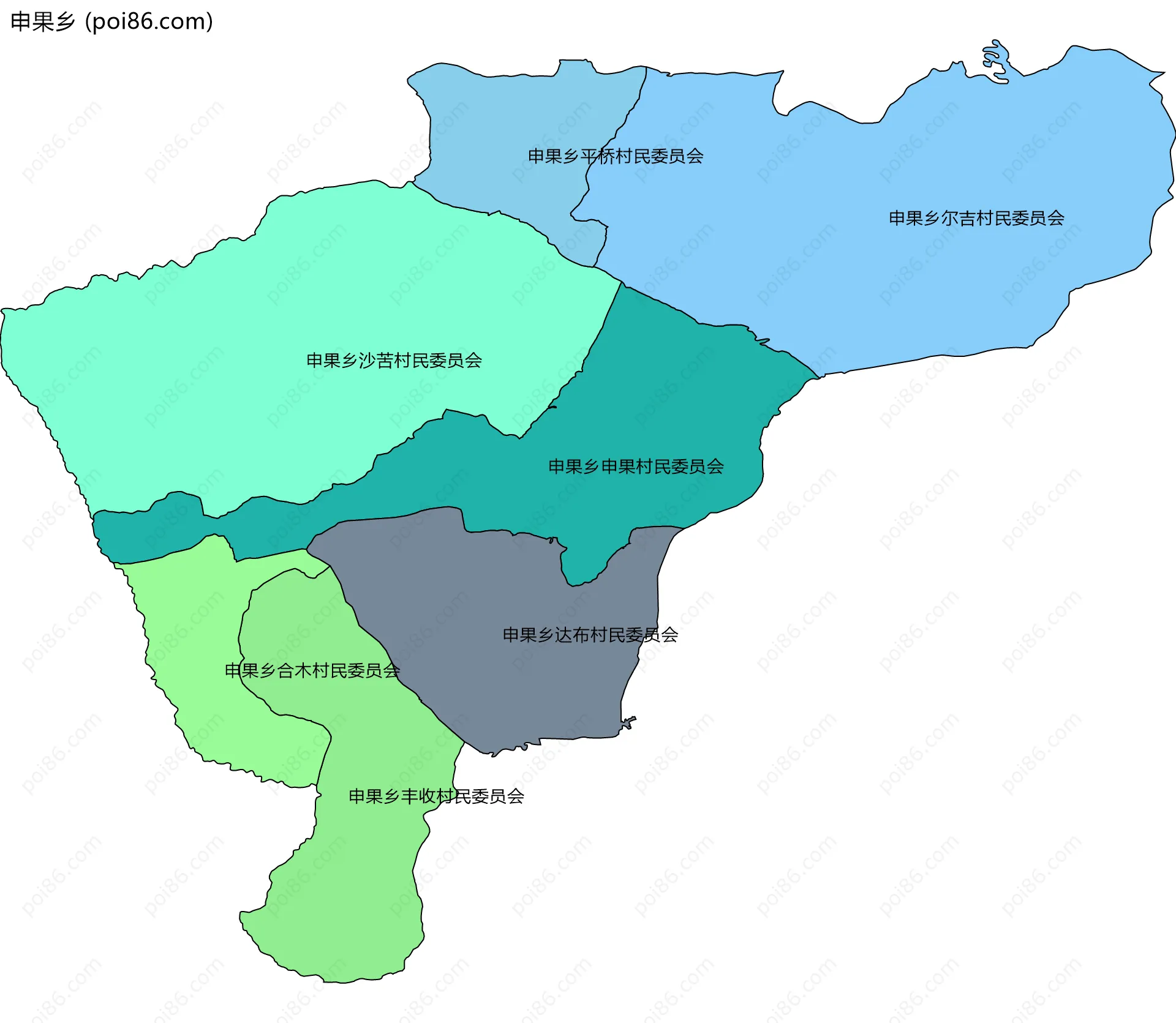 申果乡边界地图(五级行政区划)