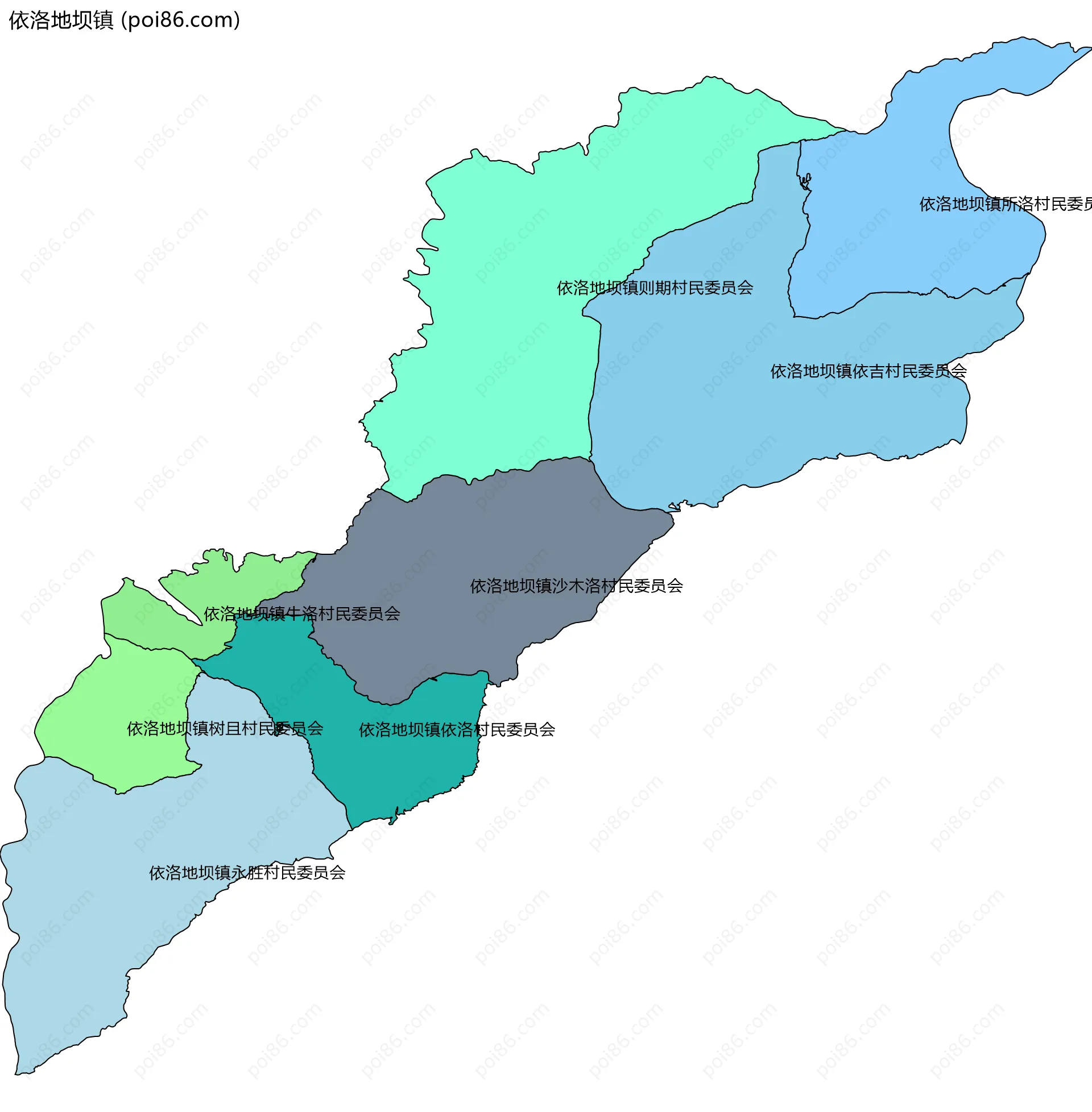 依洛地坝镇边界地图(五级行政区划)