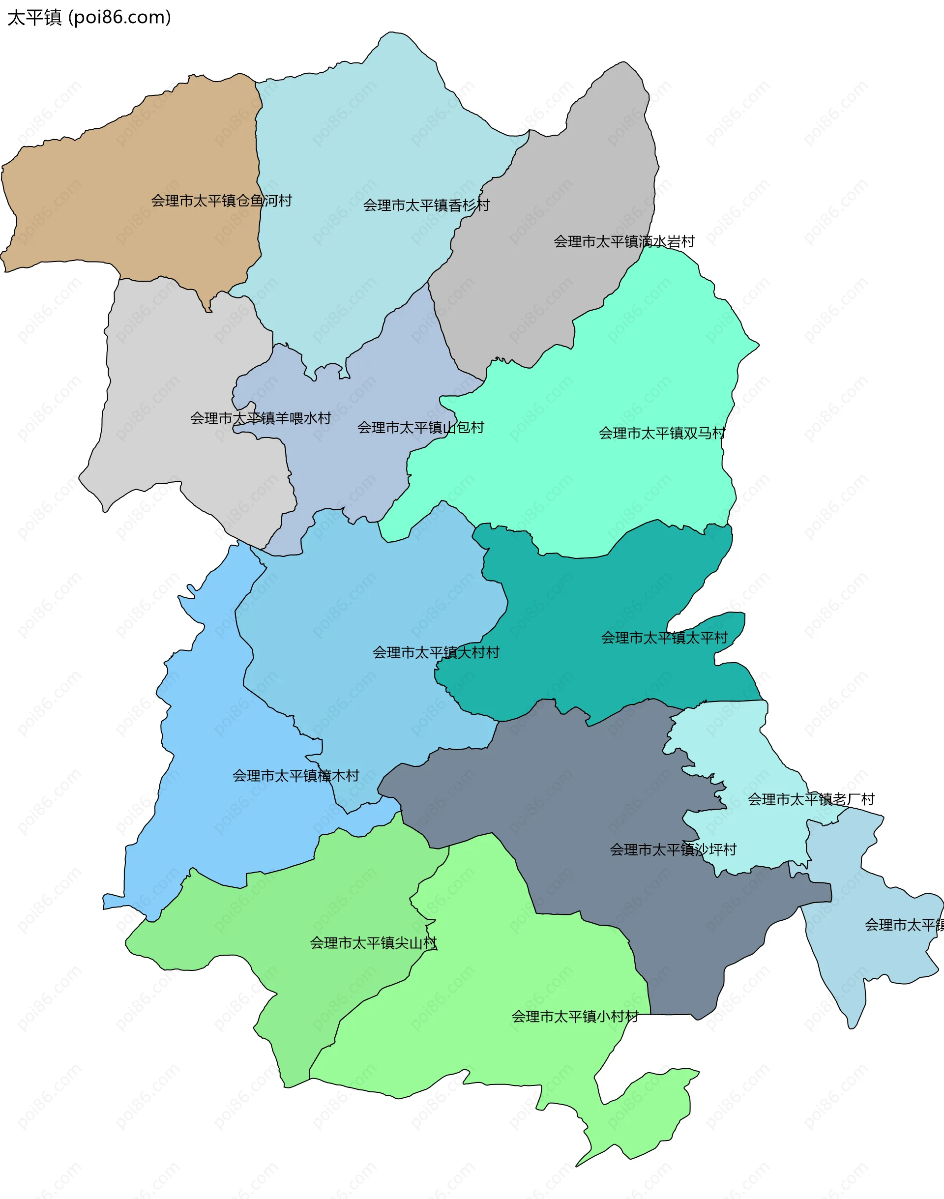 太平镇边界地图(五级行政区划)