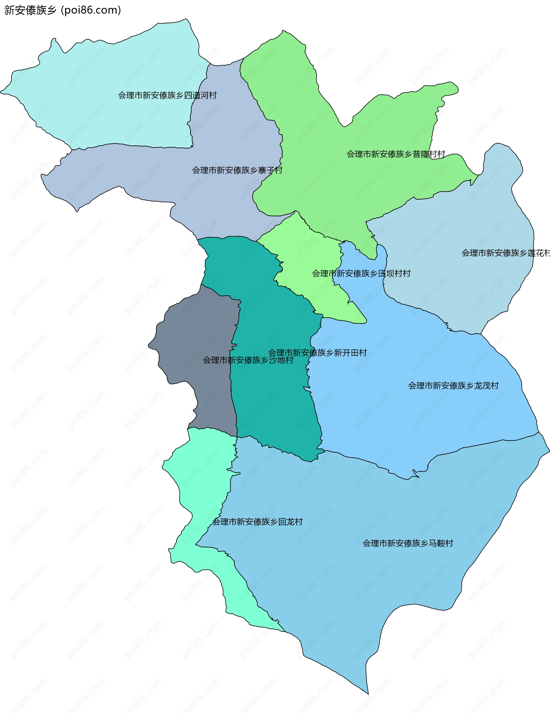 新安傣族乡边界地图(五级行政区划)