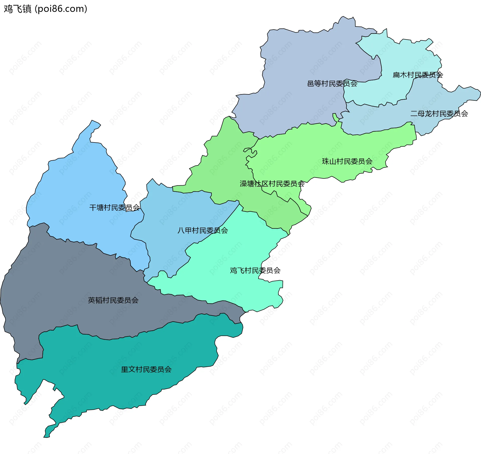 鸡飞镇边界地图(五级行政区划)