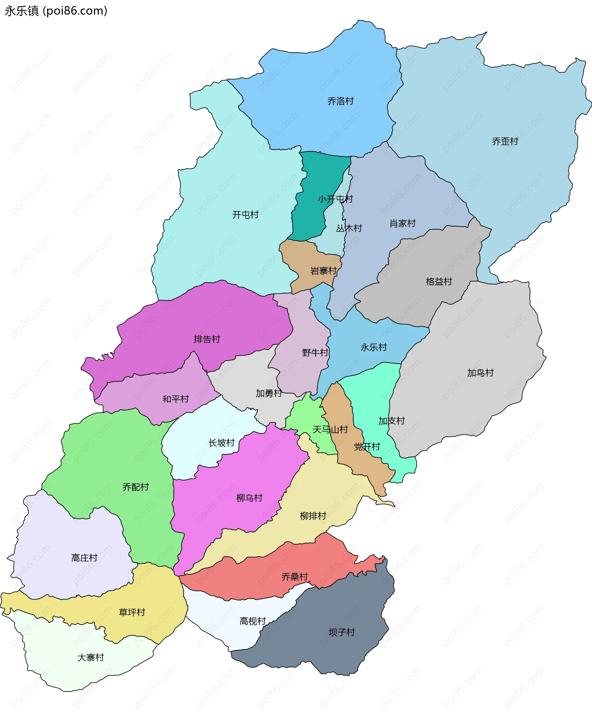 永乐镇边界地图(五级行政区划)