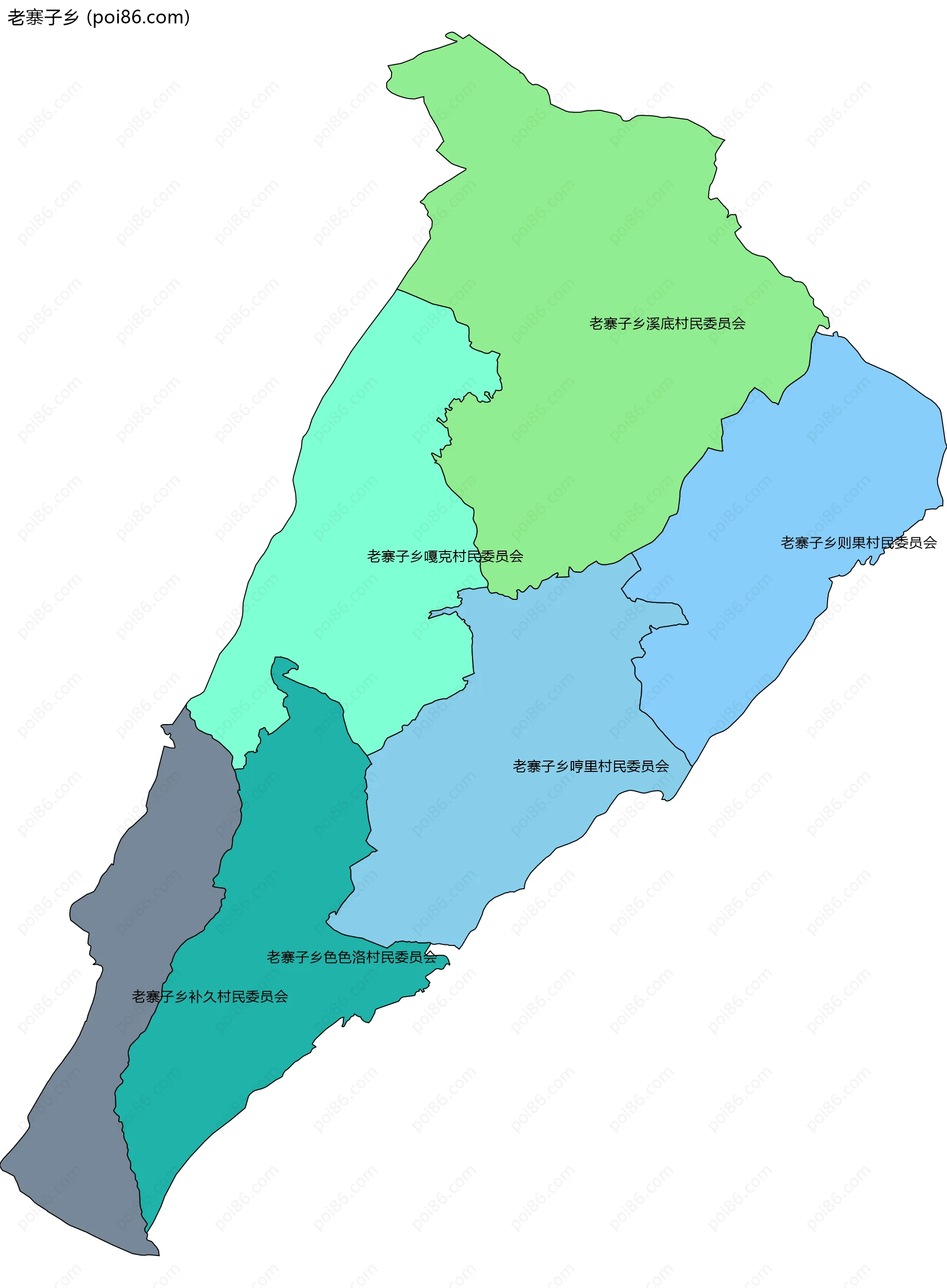 老寨子乡边界地图(五级行政区划)