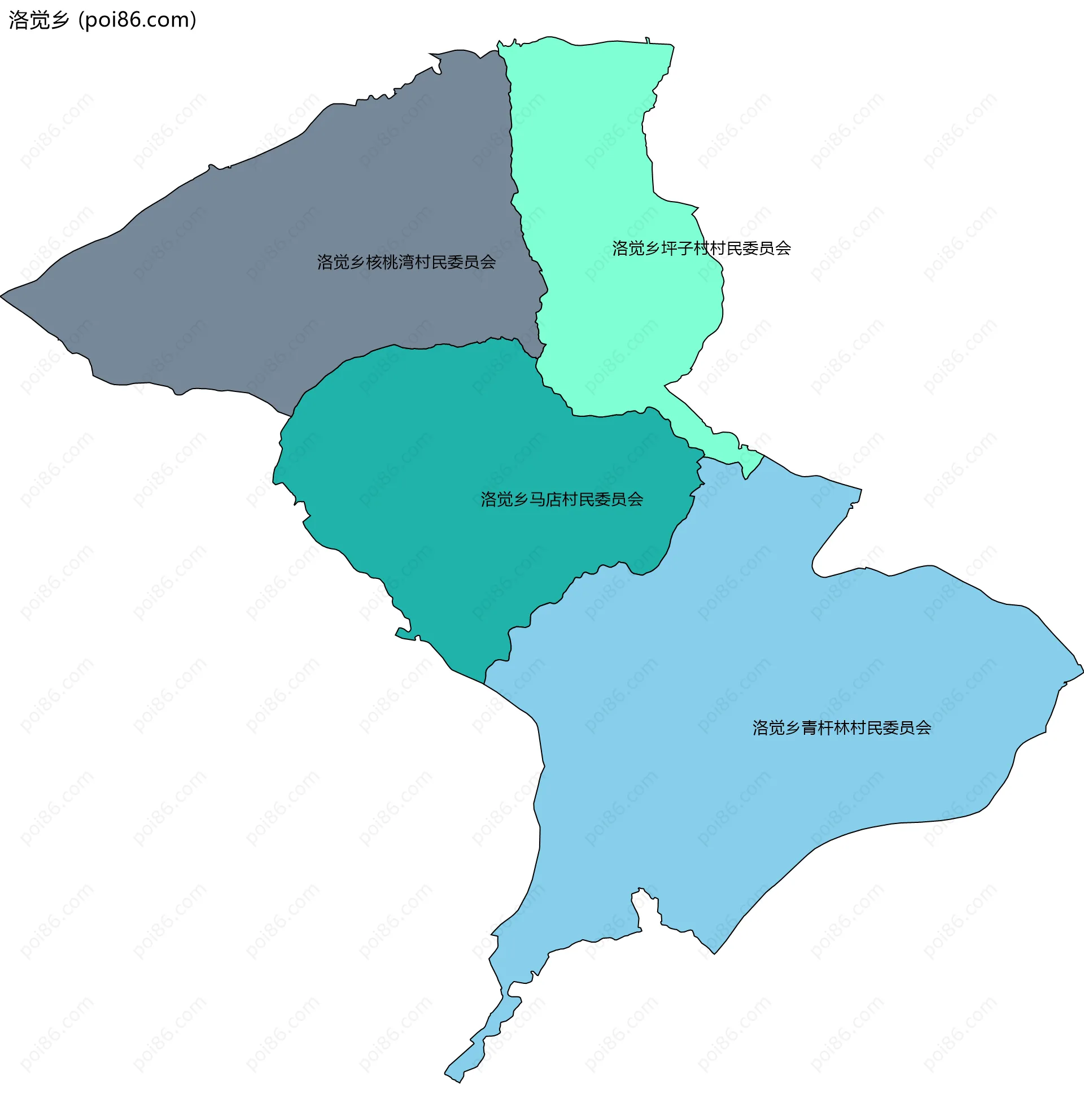 洛觉乡边界地图(五级行政区划)