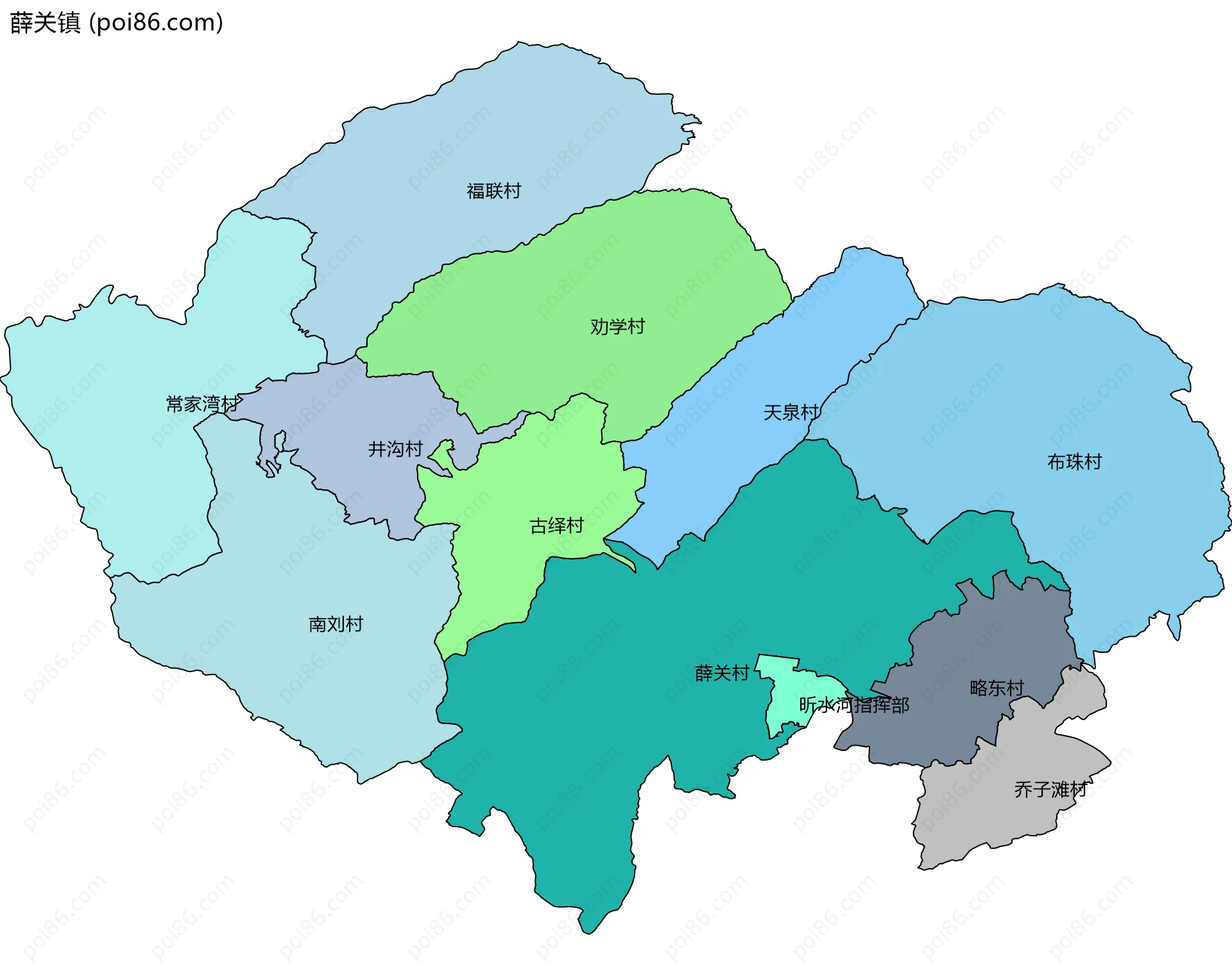 薛关镇边界地图(五级行政区划)