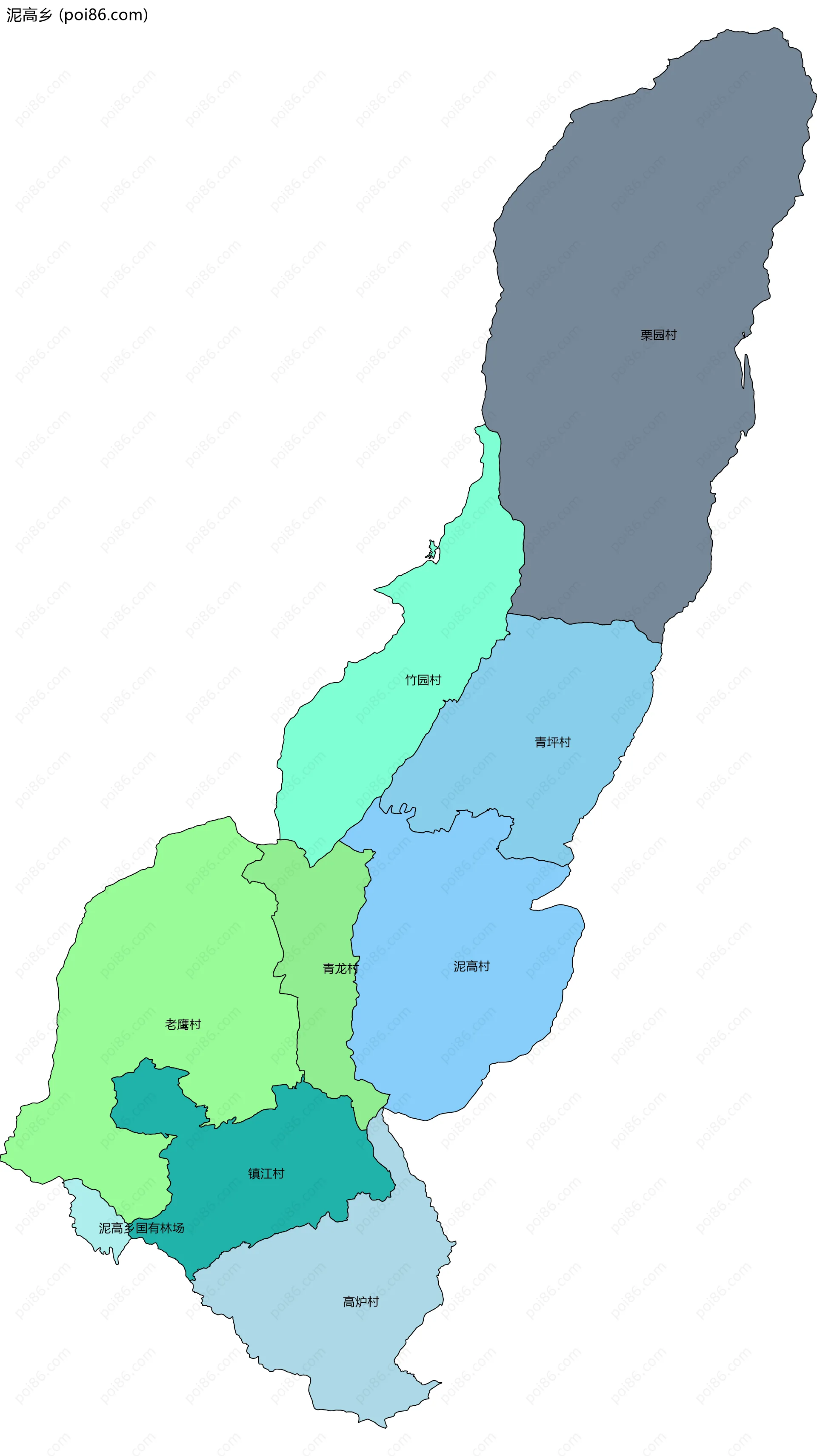 泥高乡边界地图(五级行政区划)