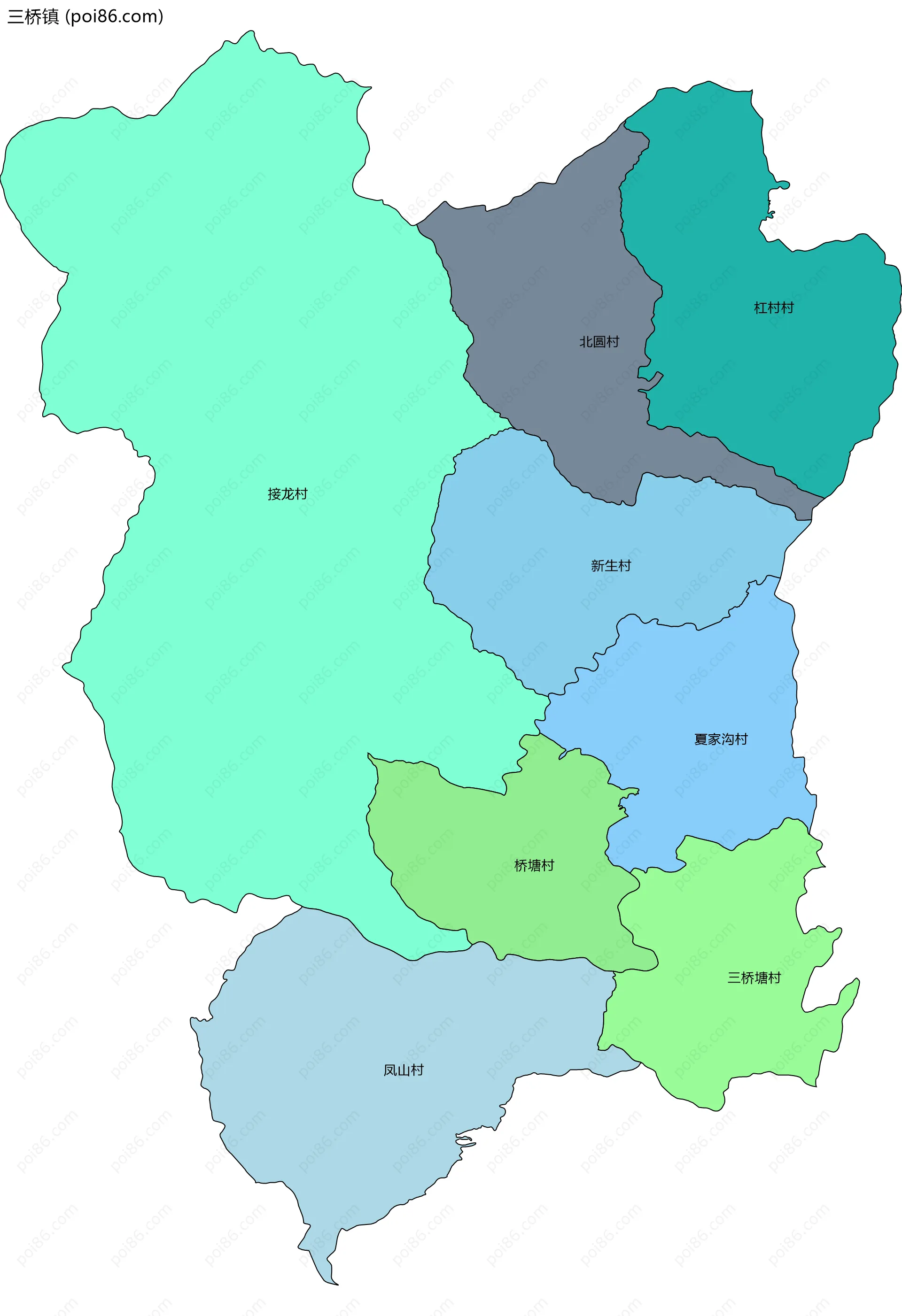 三桥镇边界地图(五级行政区划)