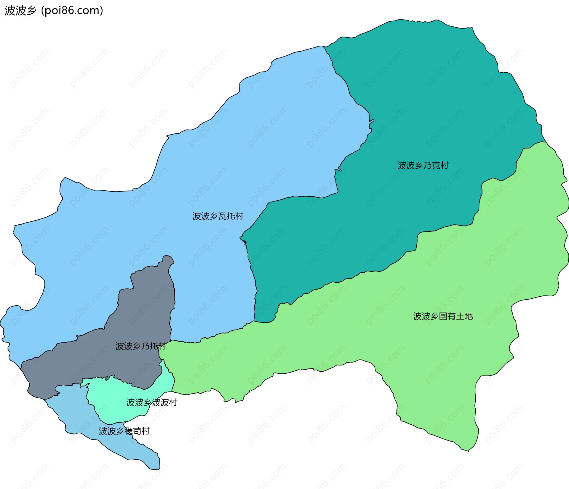 波波乡边界地图(五级行政区划)