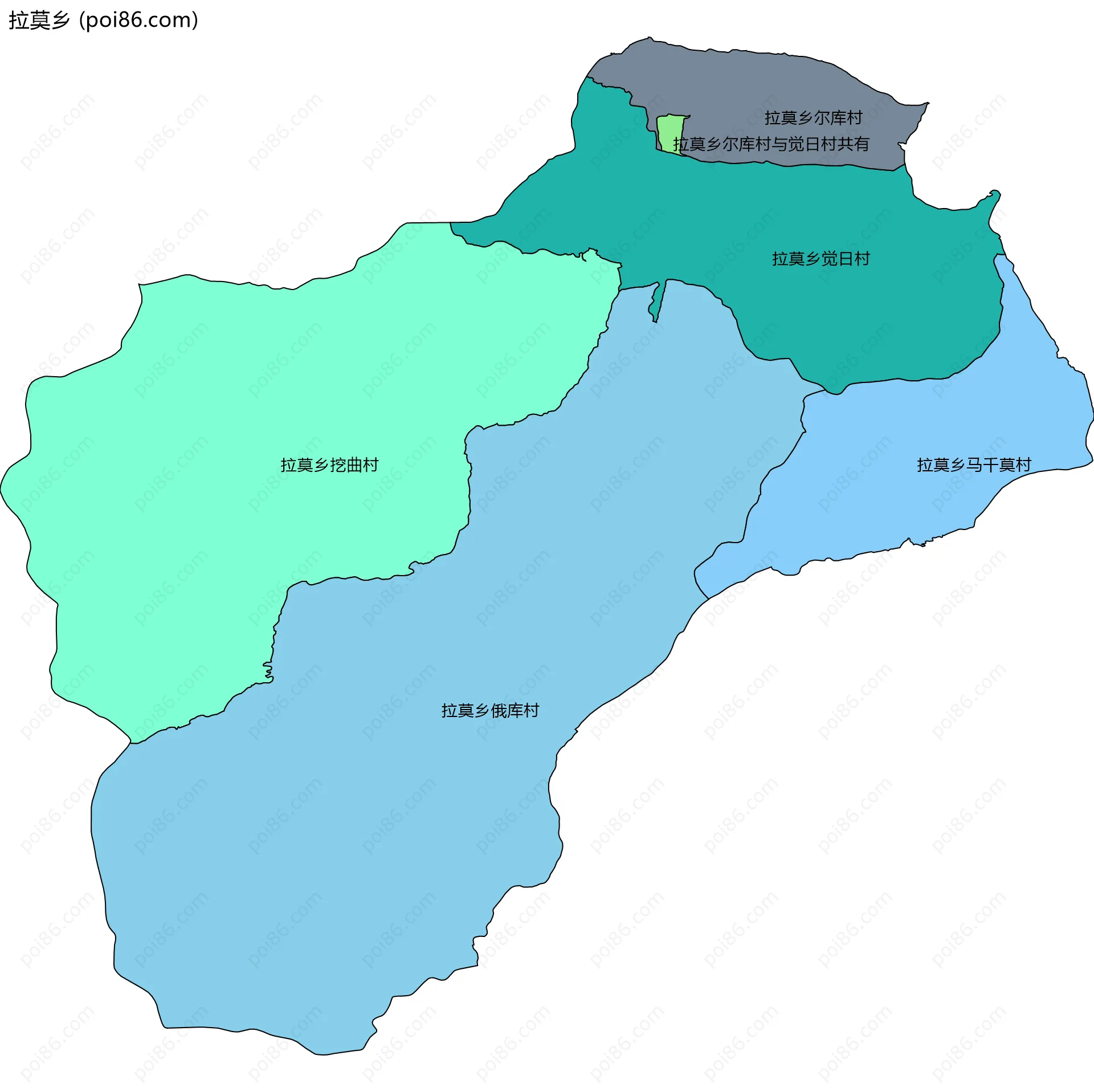 拉莫乡边界地图(五级行政区划)