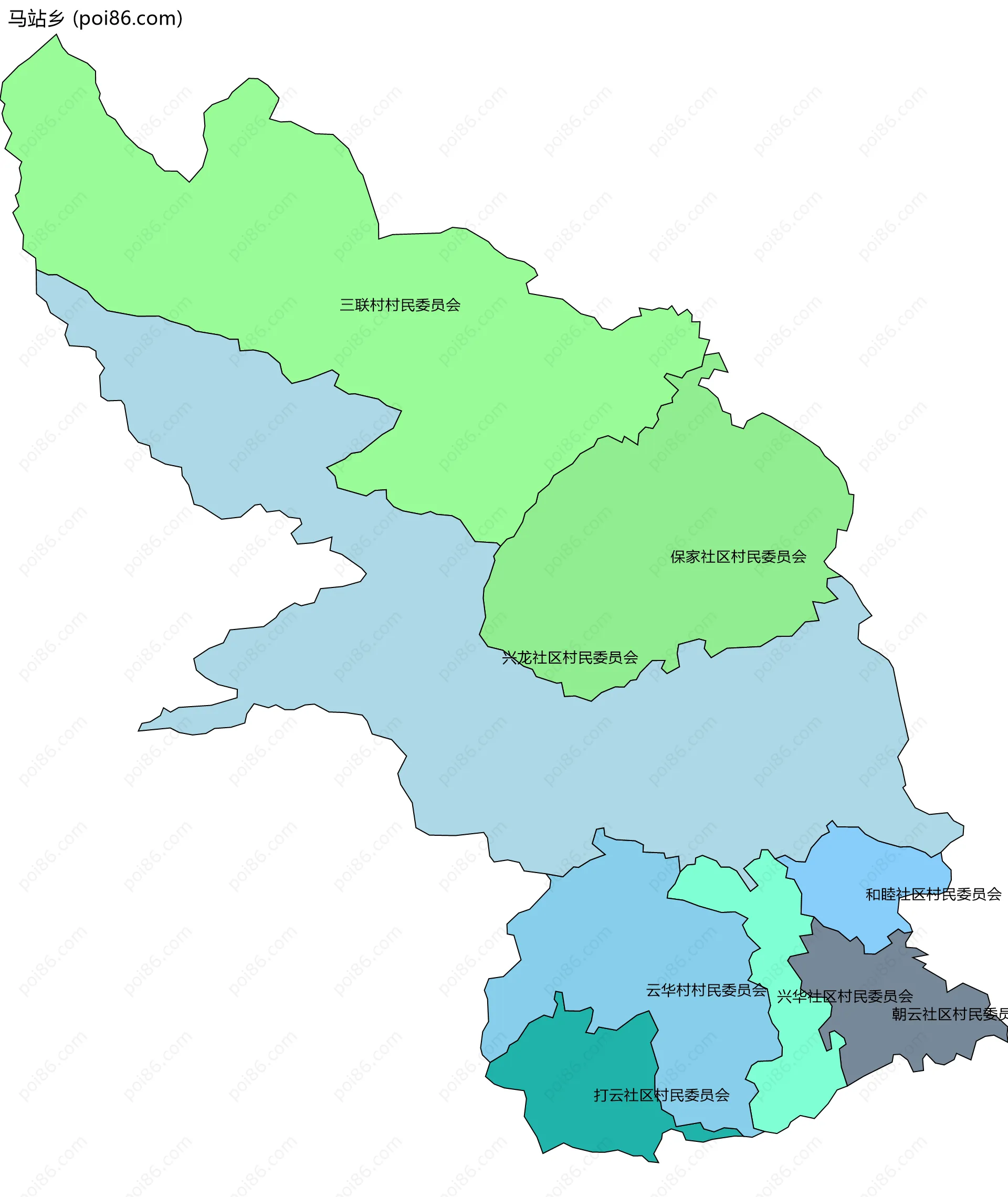 马站乡边界地图(五级行政区划)