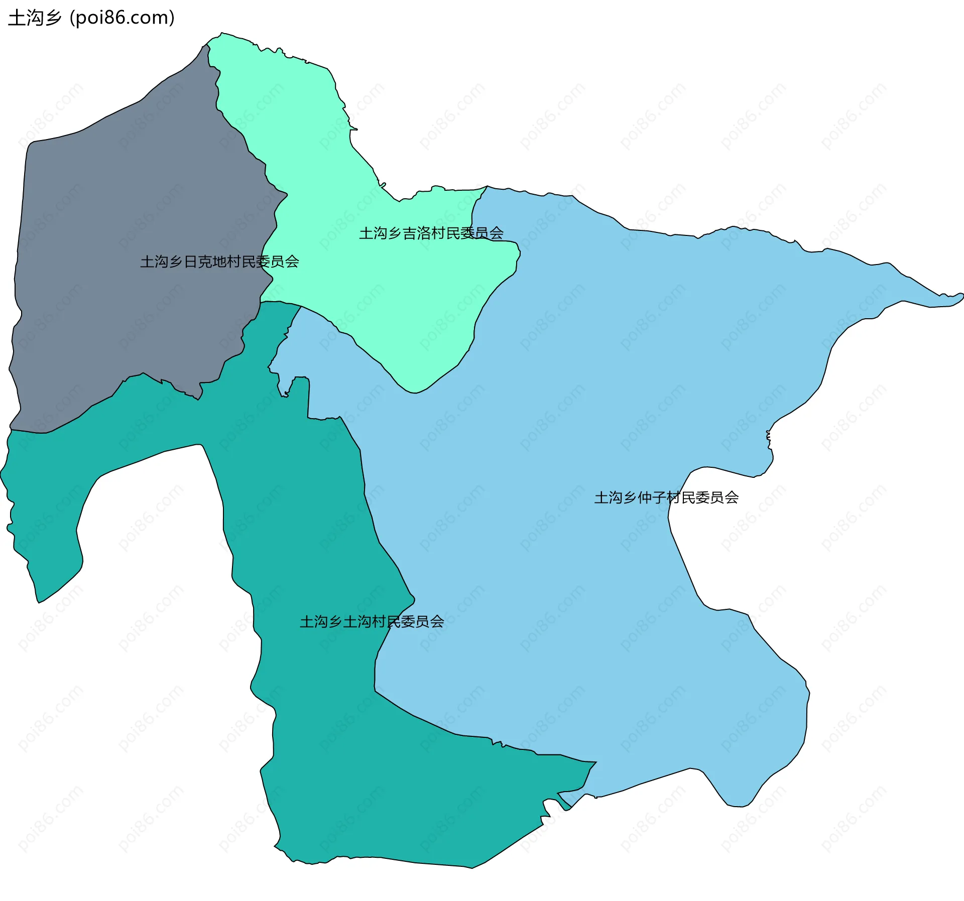 土沟乡边界地图(五级行政区划)