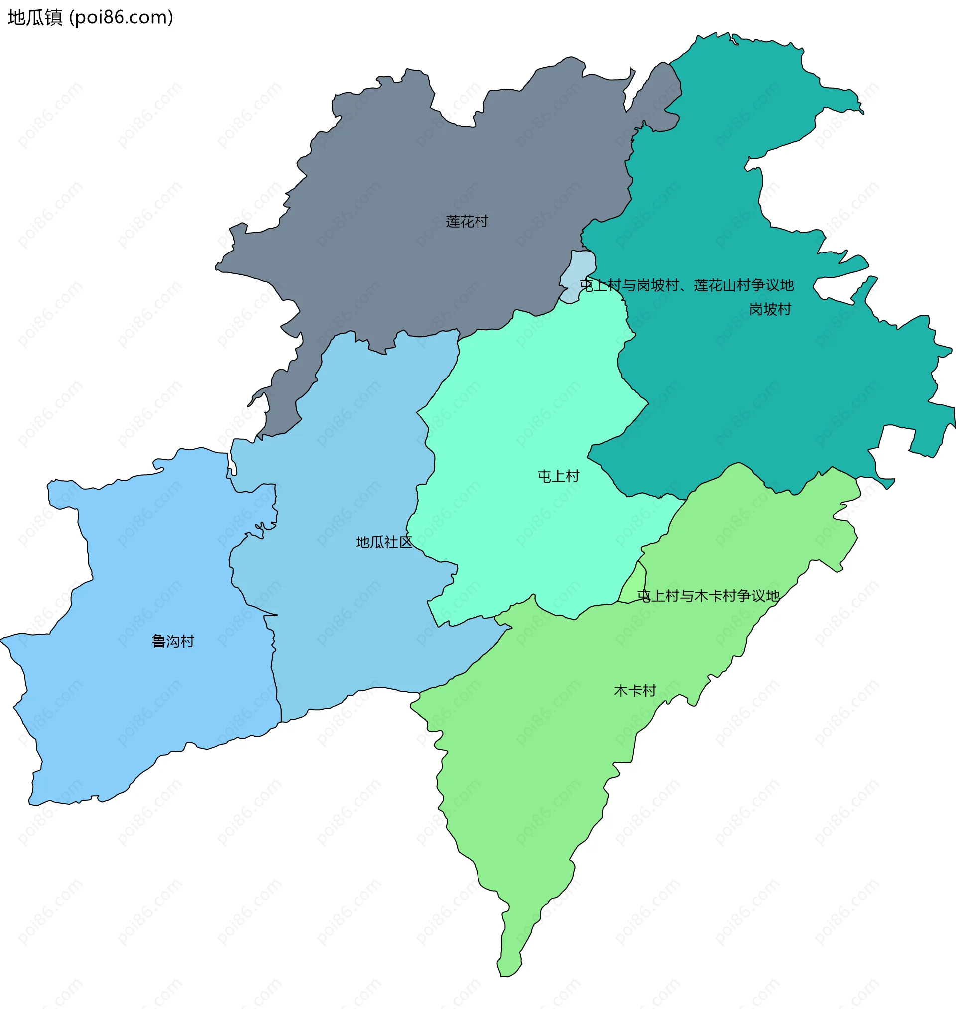 地瓜镇边界地图(五级行政区划)