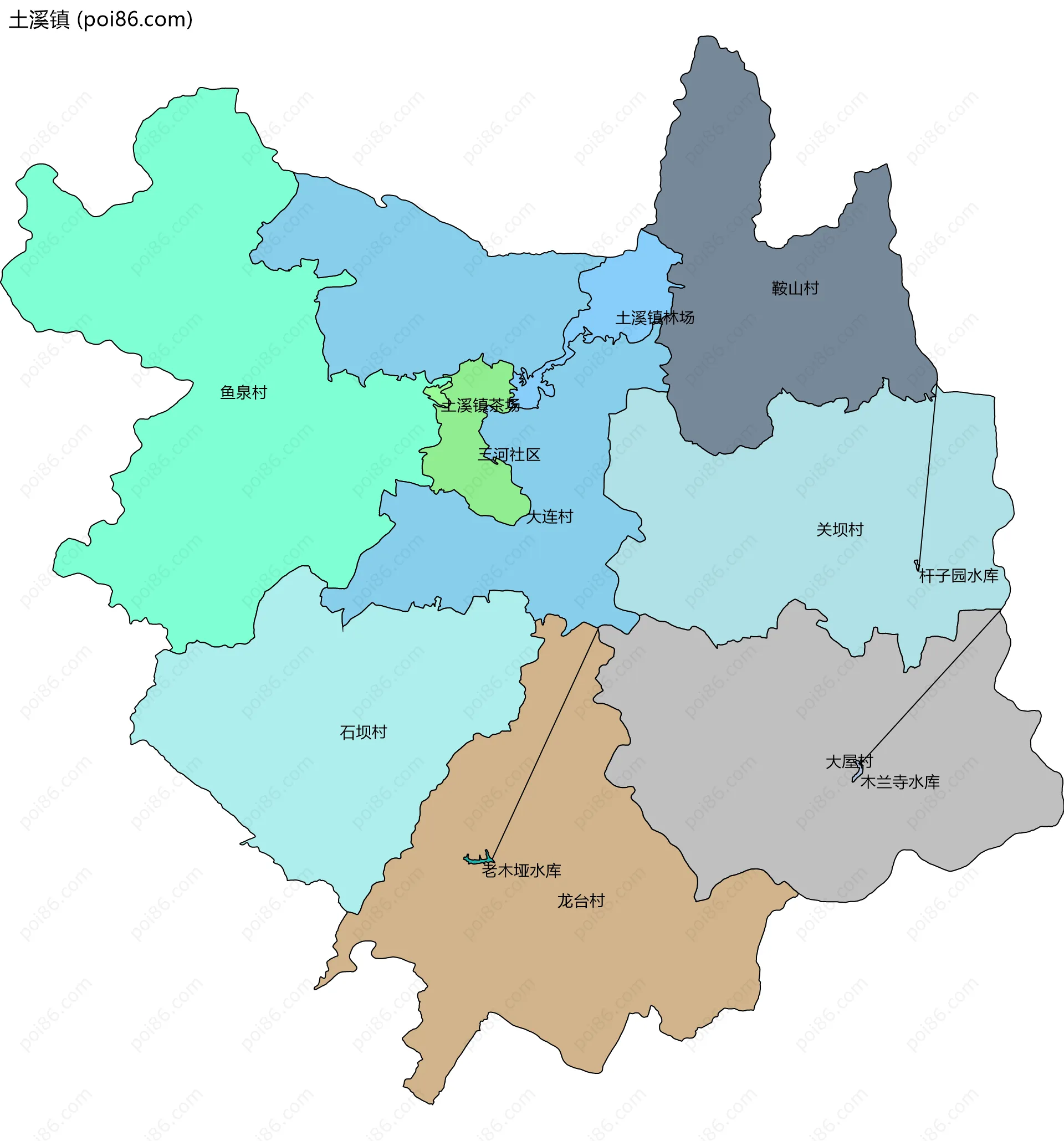 土溪镇边界地图(五级行政区划)