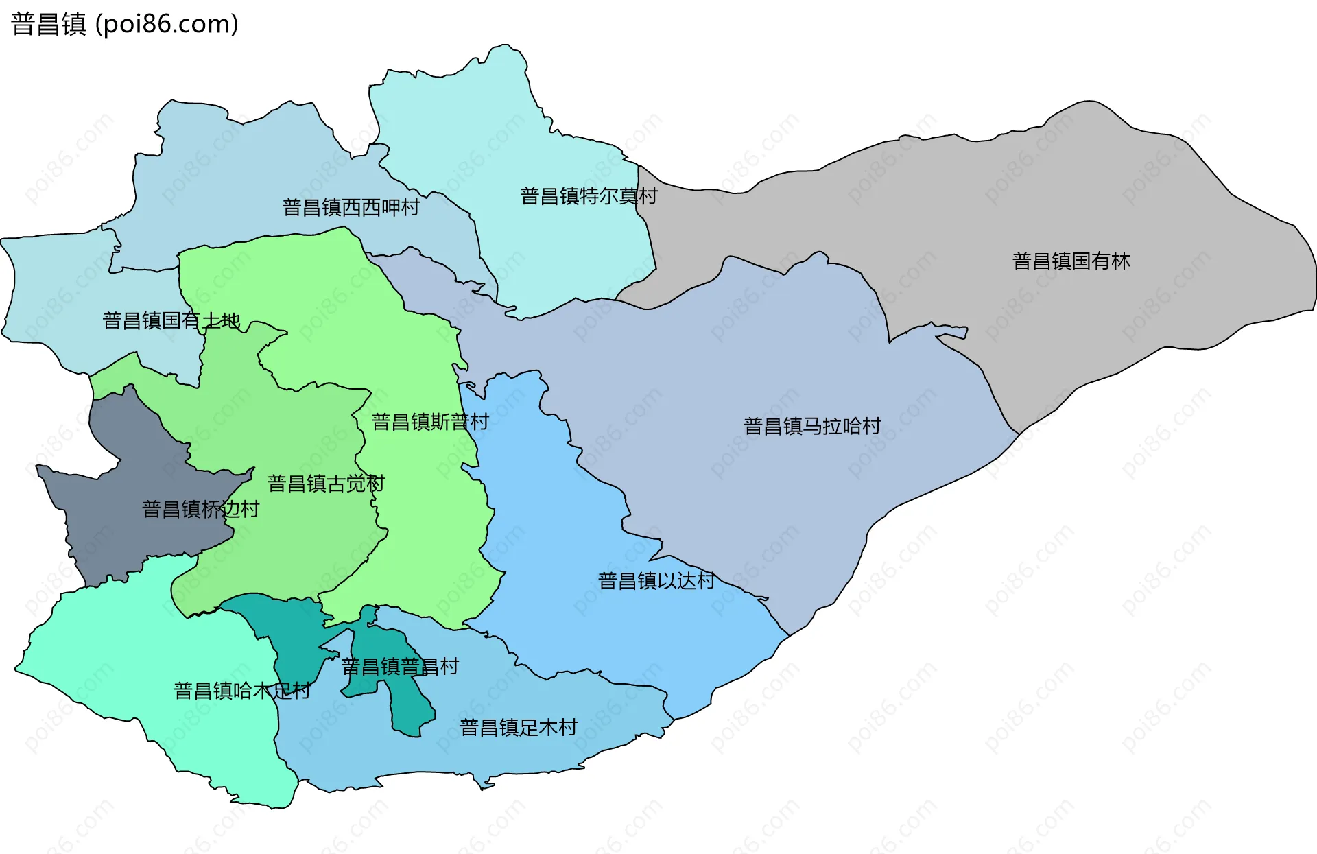 普昌镇边界地图(五级行政区划)