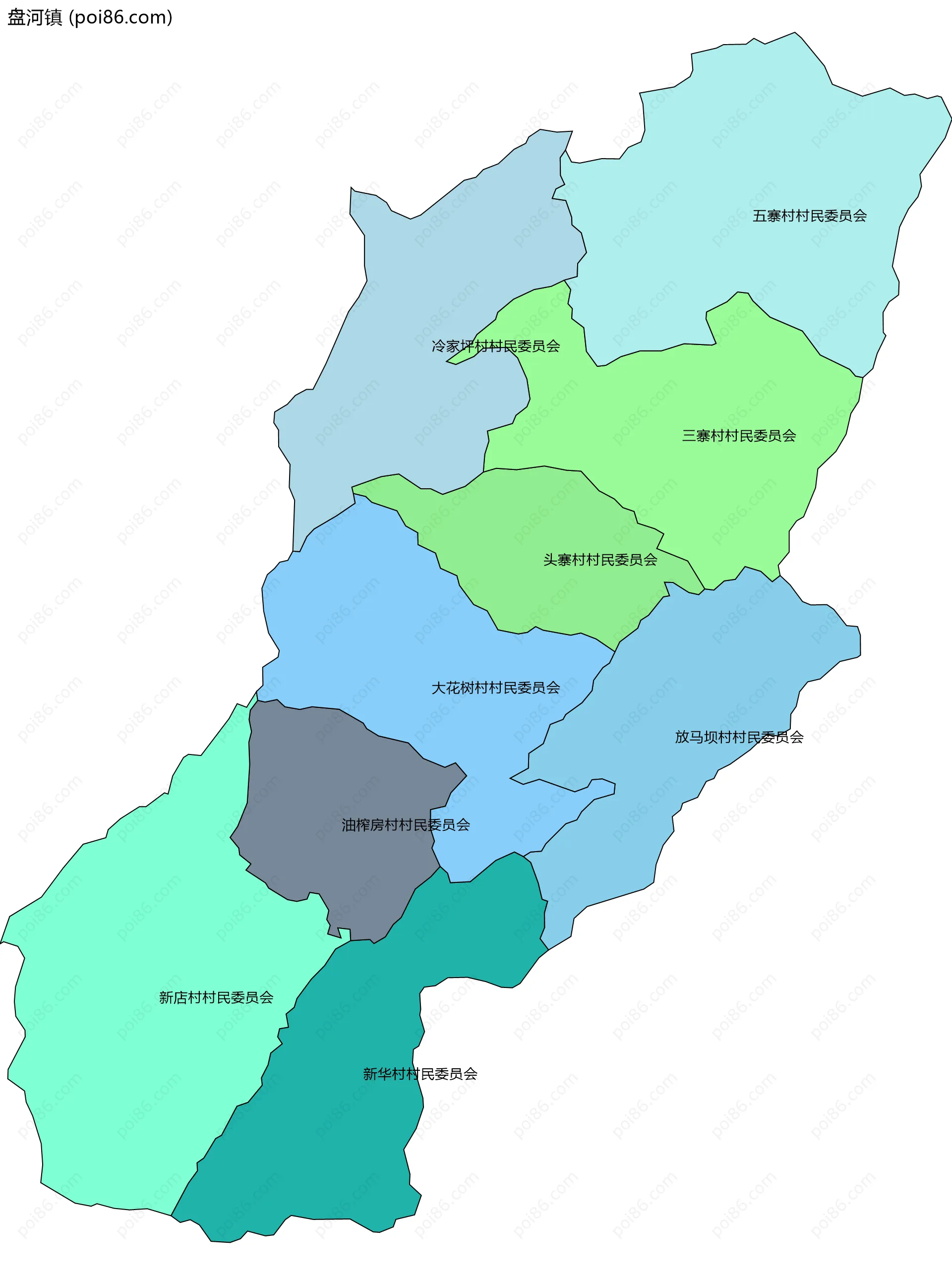 盘河镇边界地图(五级行政区划)